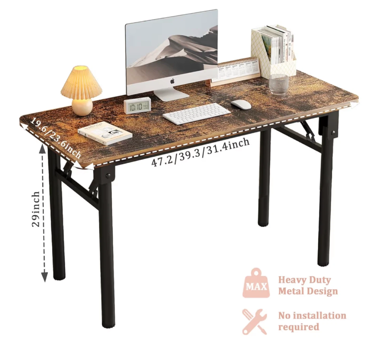 Foldable Desk with Rustic Wood Grain Finish - photo 2