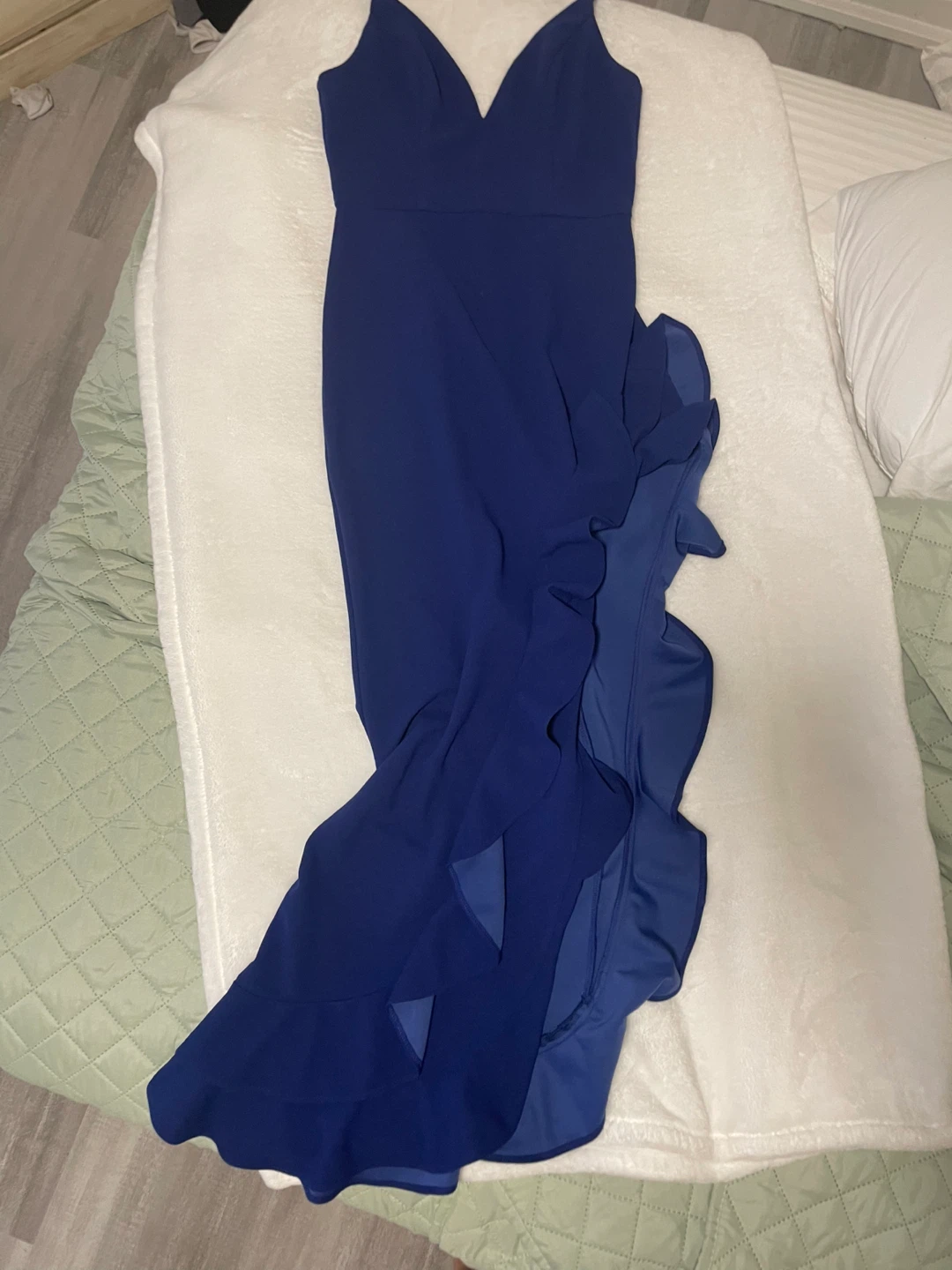 Size 4-6 David's Bridal Royal Blue Ruffle High-Low Dress