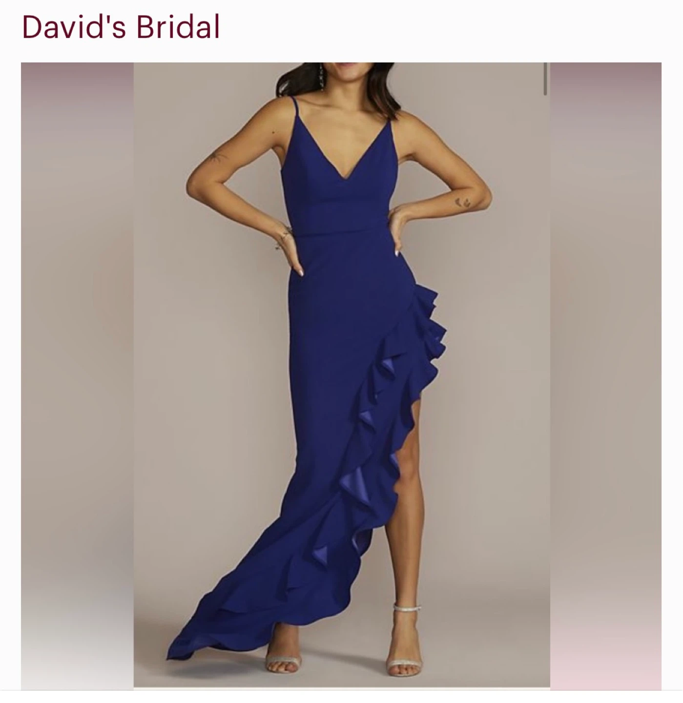 Size 4-6 David's Bridal Royal Blue Ruffle High-Low Dress - photo 2