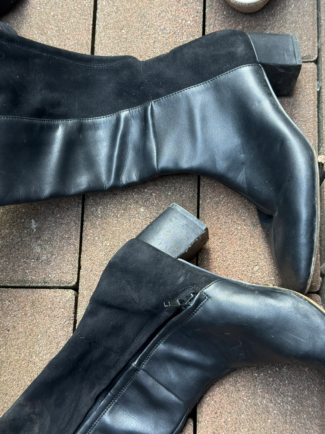 Nine West Black Suede & Leather Knee-High Boots