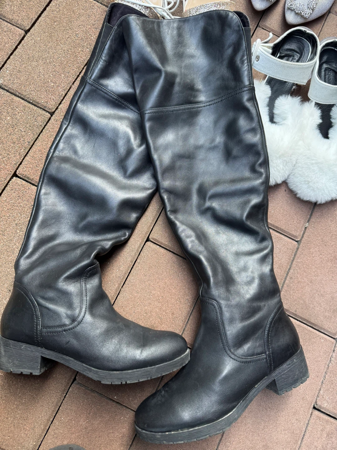 Black Faux Leather Knee-High Boots Size 6.5 - photo 3