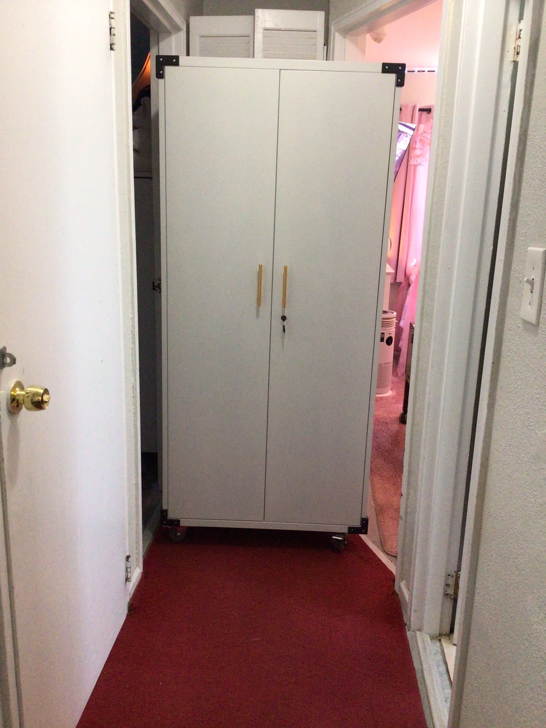 White Metal Storage Cabinet with Wheels