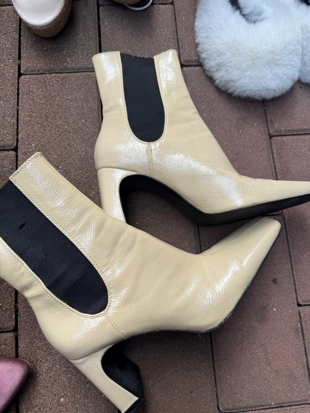 Zara Beige Patent Ankle Boots - Size 7