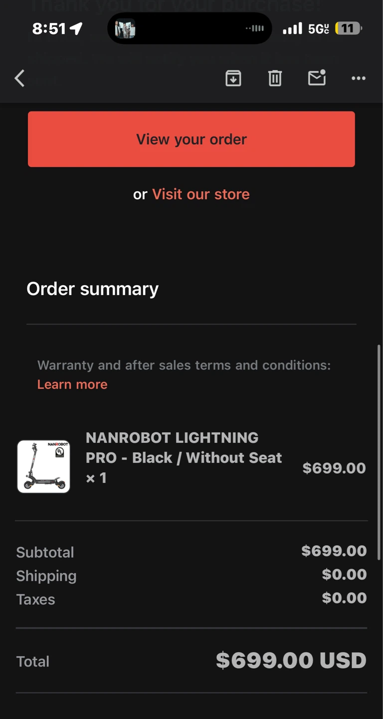 NANROBOT LIGHTNING PRO Electric Scooter - Black - photo 4