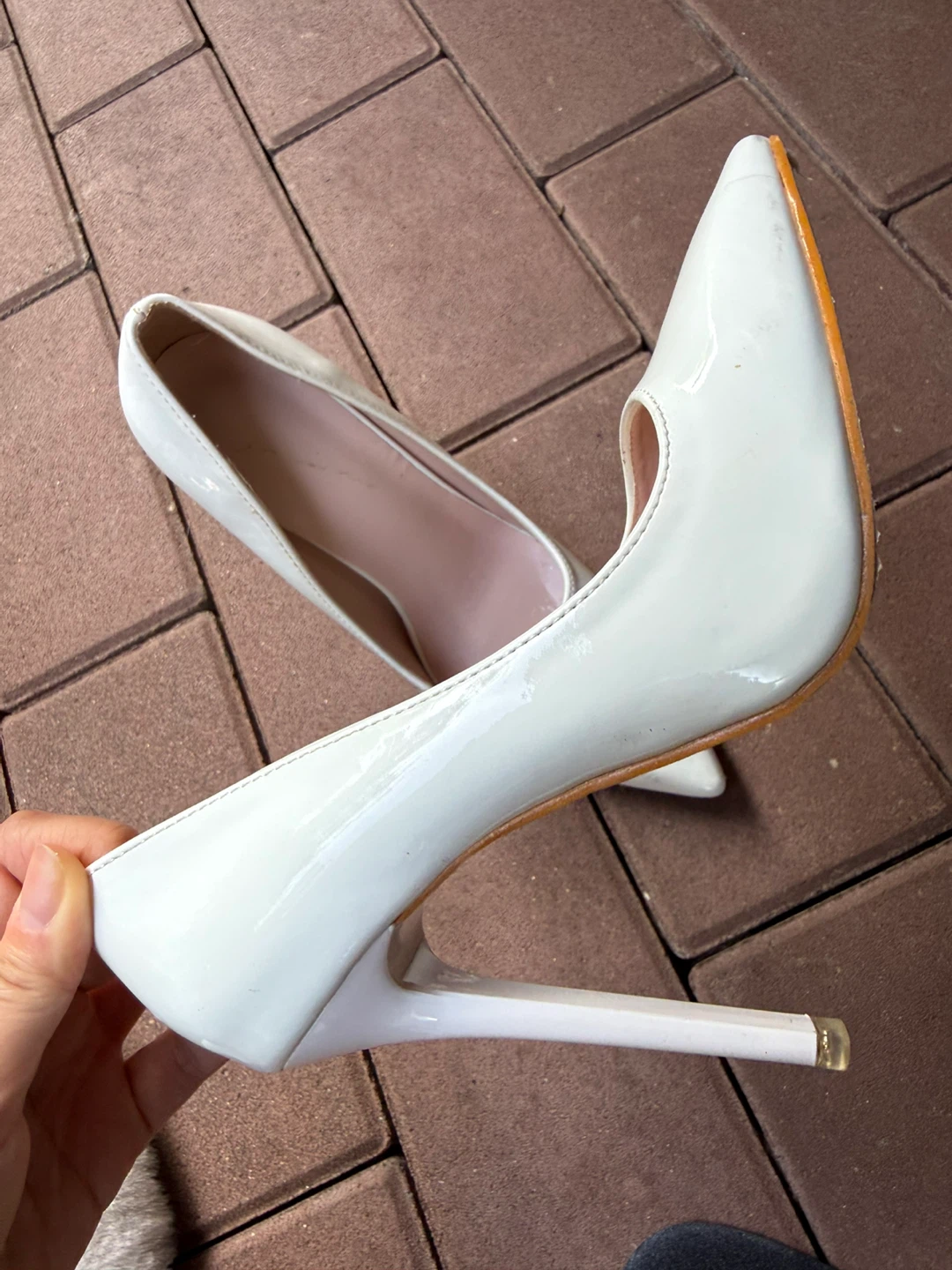 White Patent Stiletto Heels - Size 6
