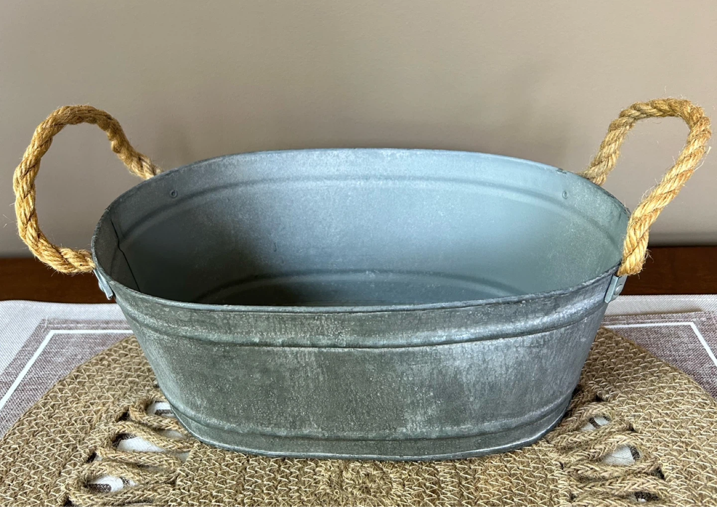 Galvanized Tin Tub with Rope Handles