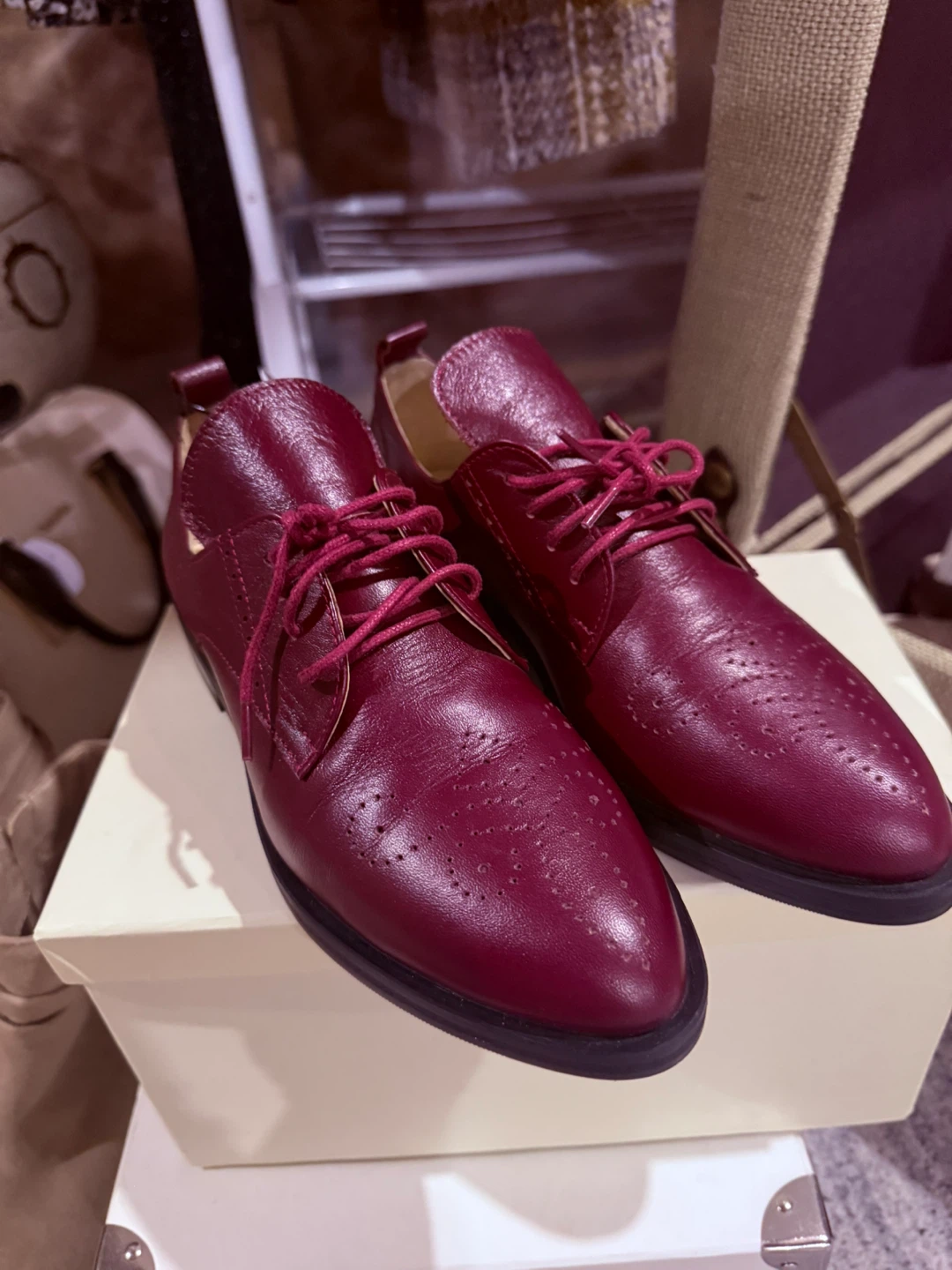 QAYL Burgundy Leather Oxford Shoes - Women's Size 37 uk