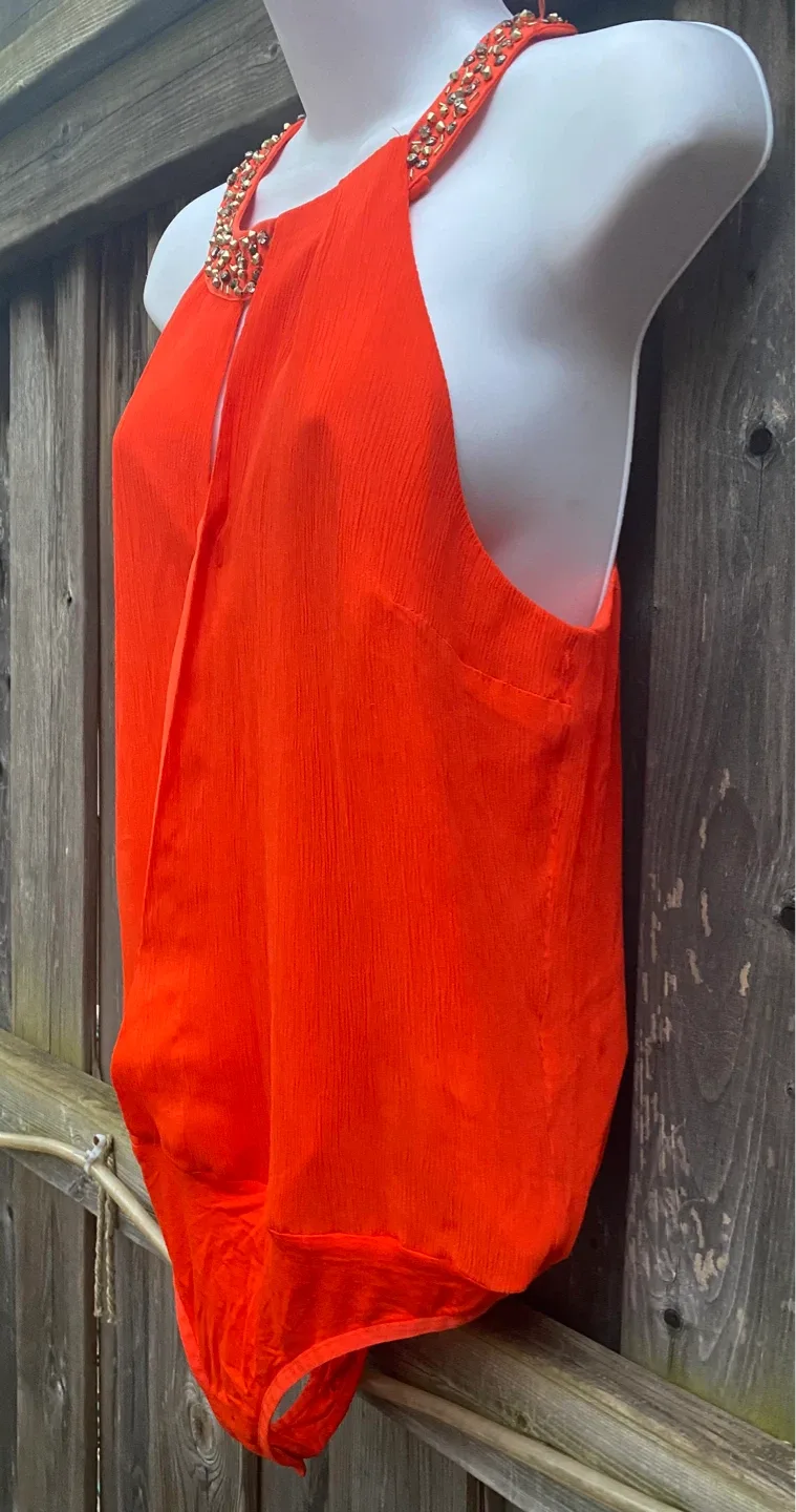 Marciano Orange Beaded Neck Halter Bodysuit - photo 2