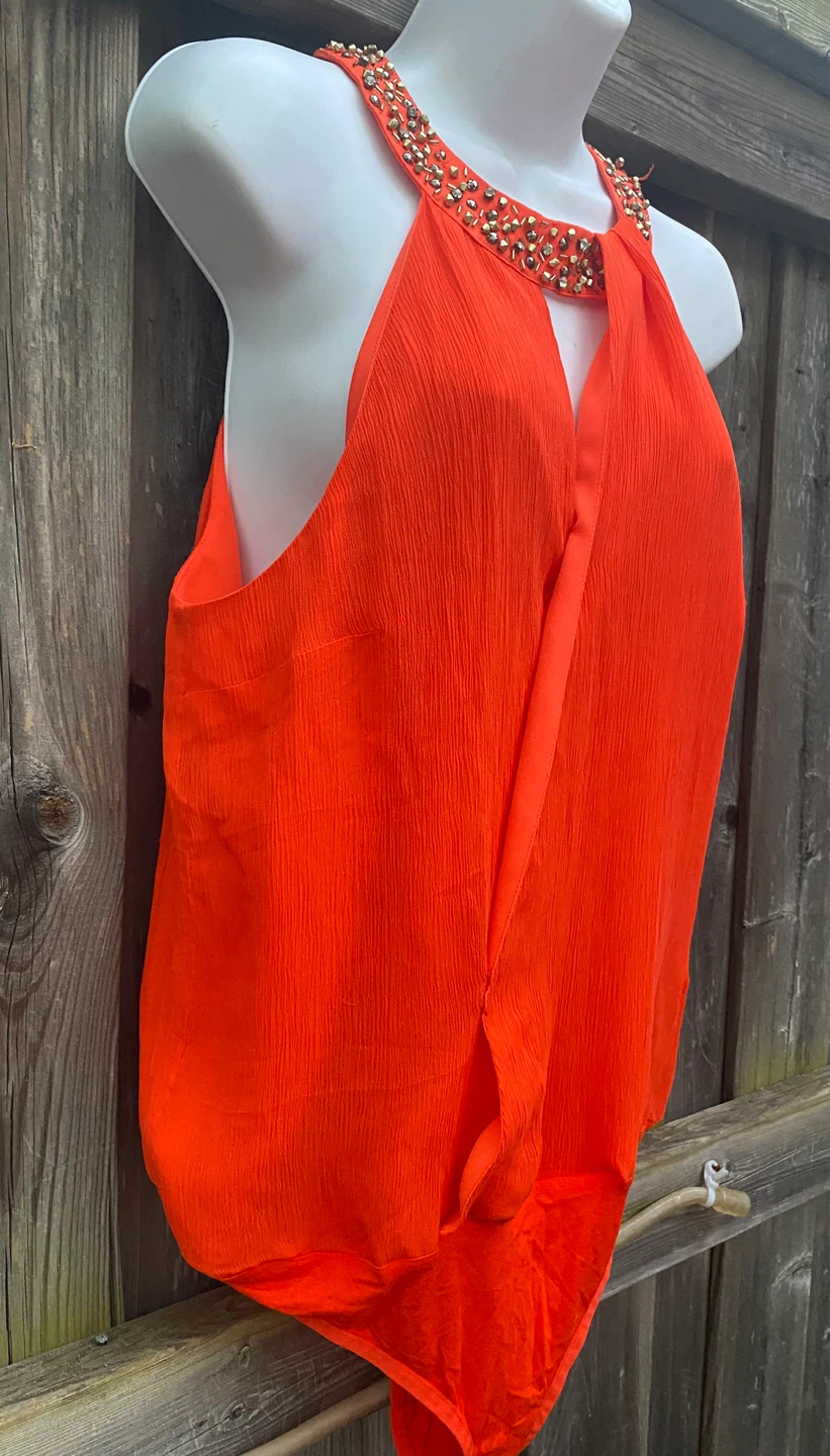 Marciano Orange Beaded Neck Halter Bodysuit - photo 3