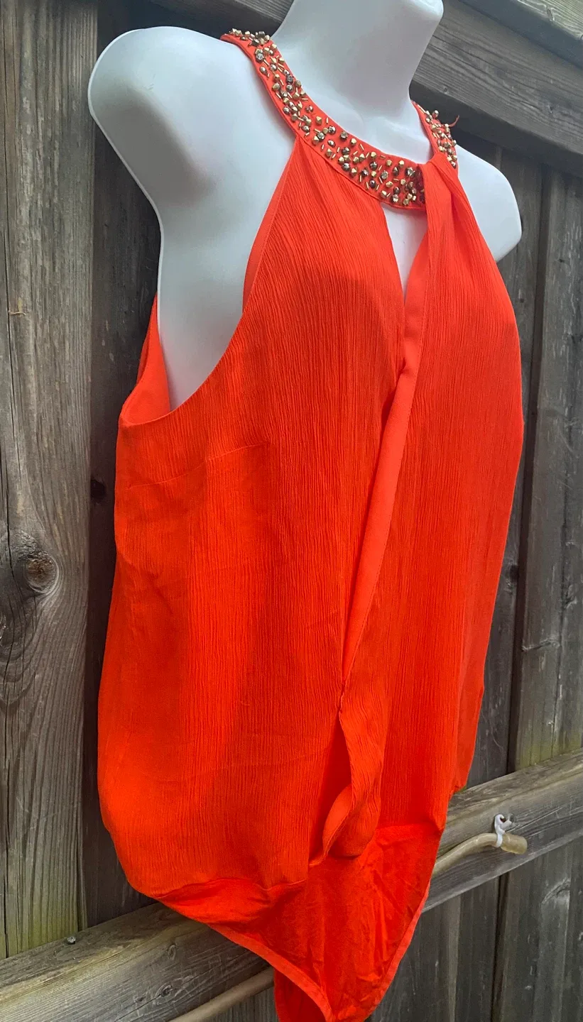 Marciano Orange Beaded Neck Halter Bodysuit - photo 3