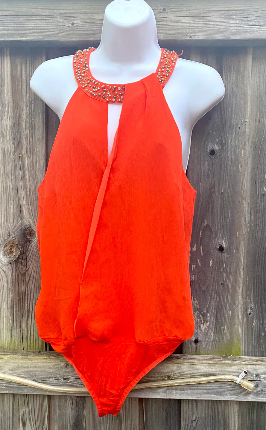 Marciano Orange Beaded Neck Halter Bodysuit