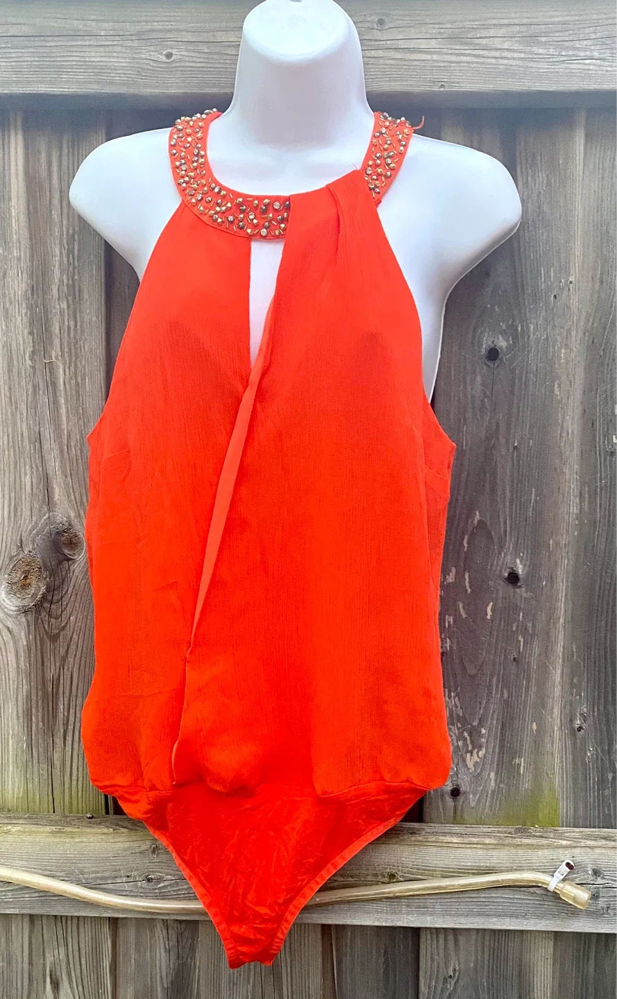 Marciano Orange Beaded Neck Halter Bodysuit