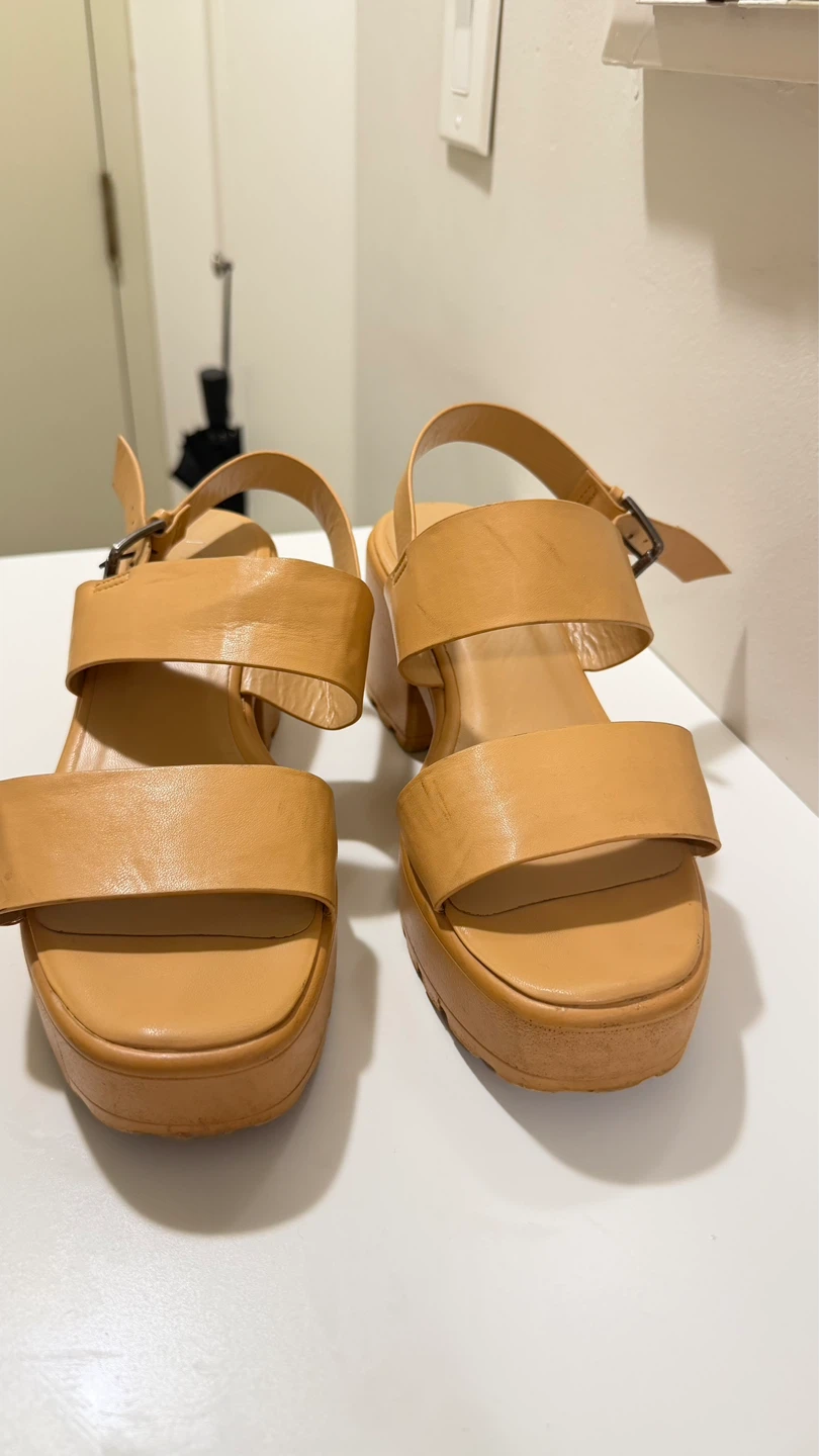 Tan Leather Platform Sandals - photo 2