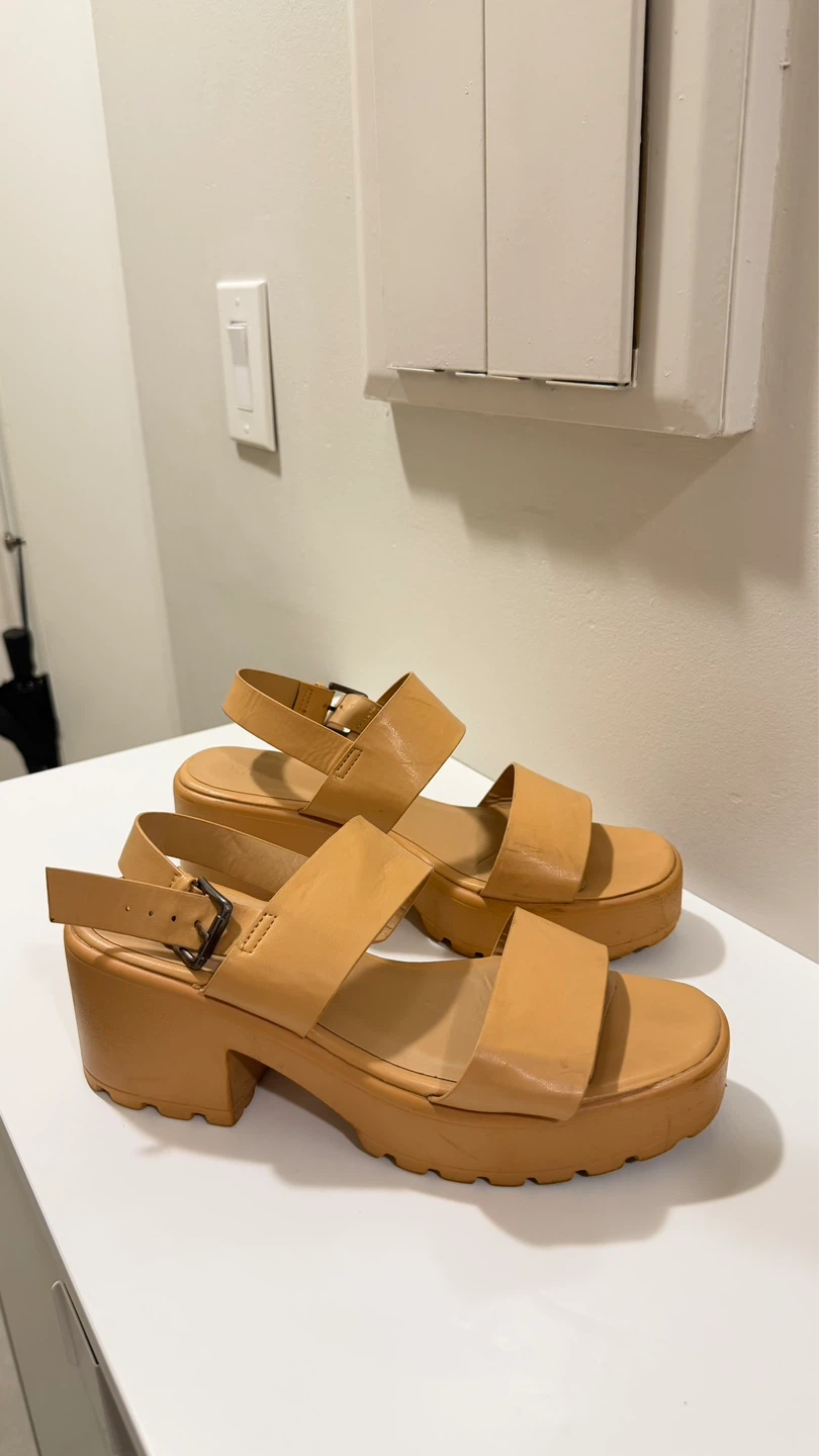 Tan Leather Platform Sandals
