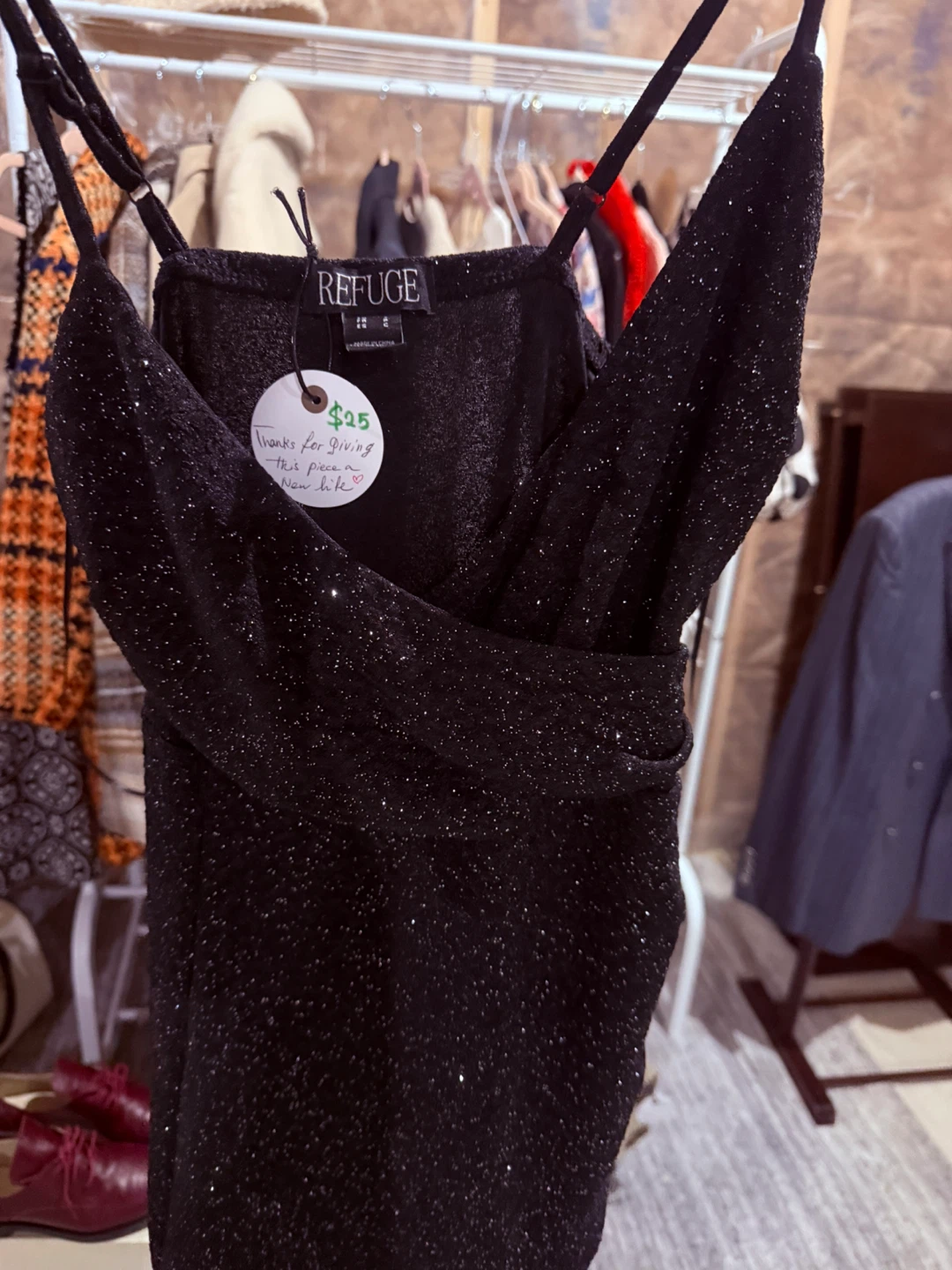 Refuge Black Sparkle Spaghetti Strap Dress - Size S - photo 2
