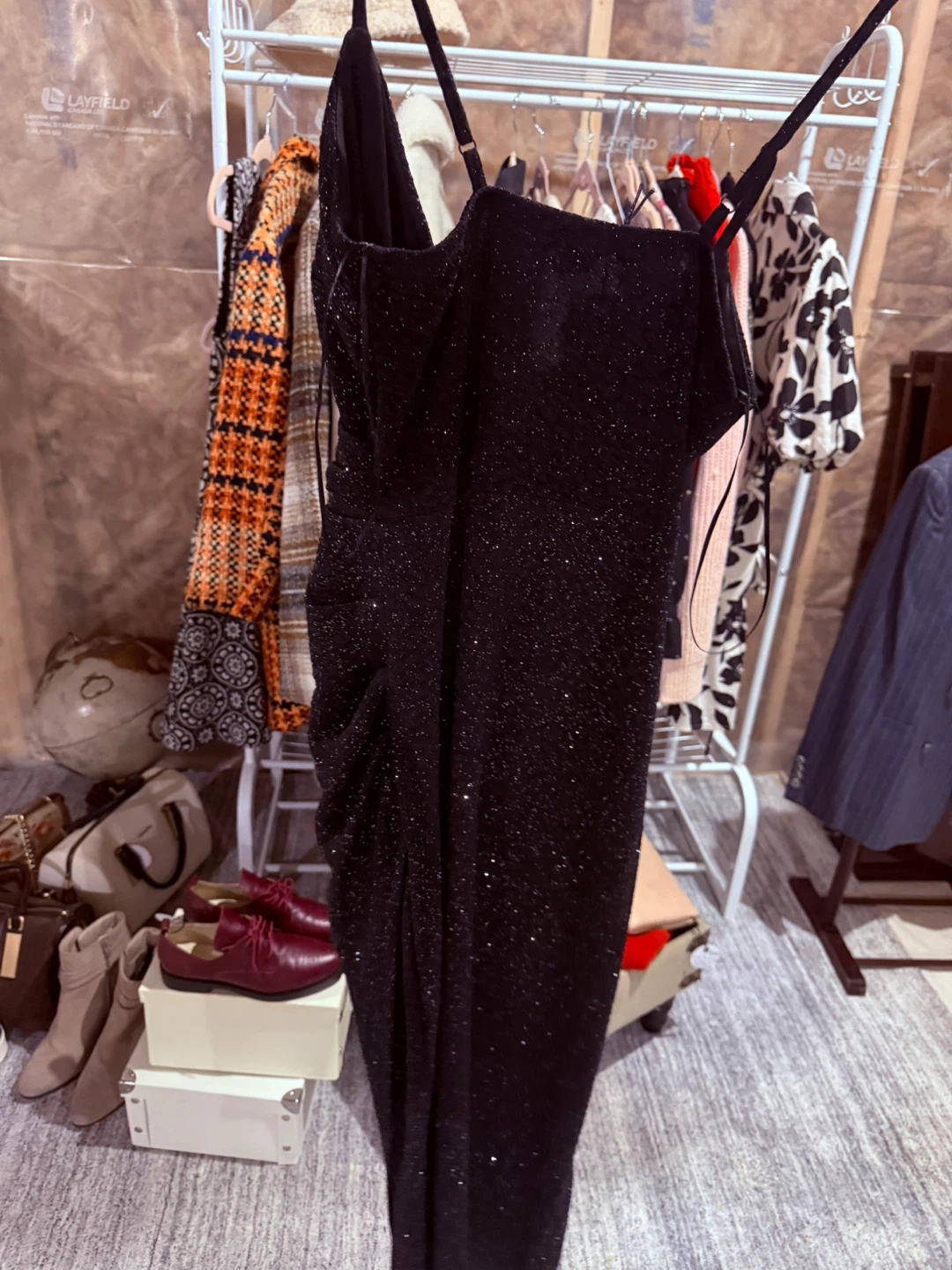 Refuge Black Sparkle Spaghetti Strap Dress - Size S