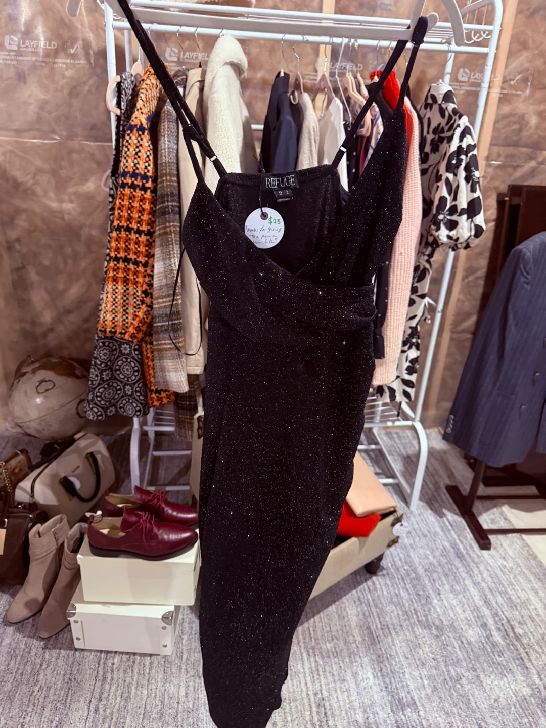 Refuge Black Sparkle Spaghetti Strap Dress - Size S - photo 3