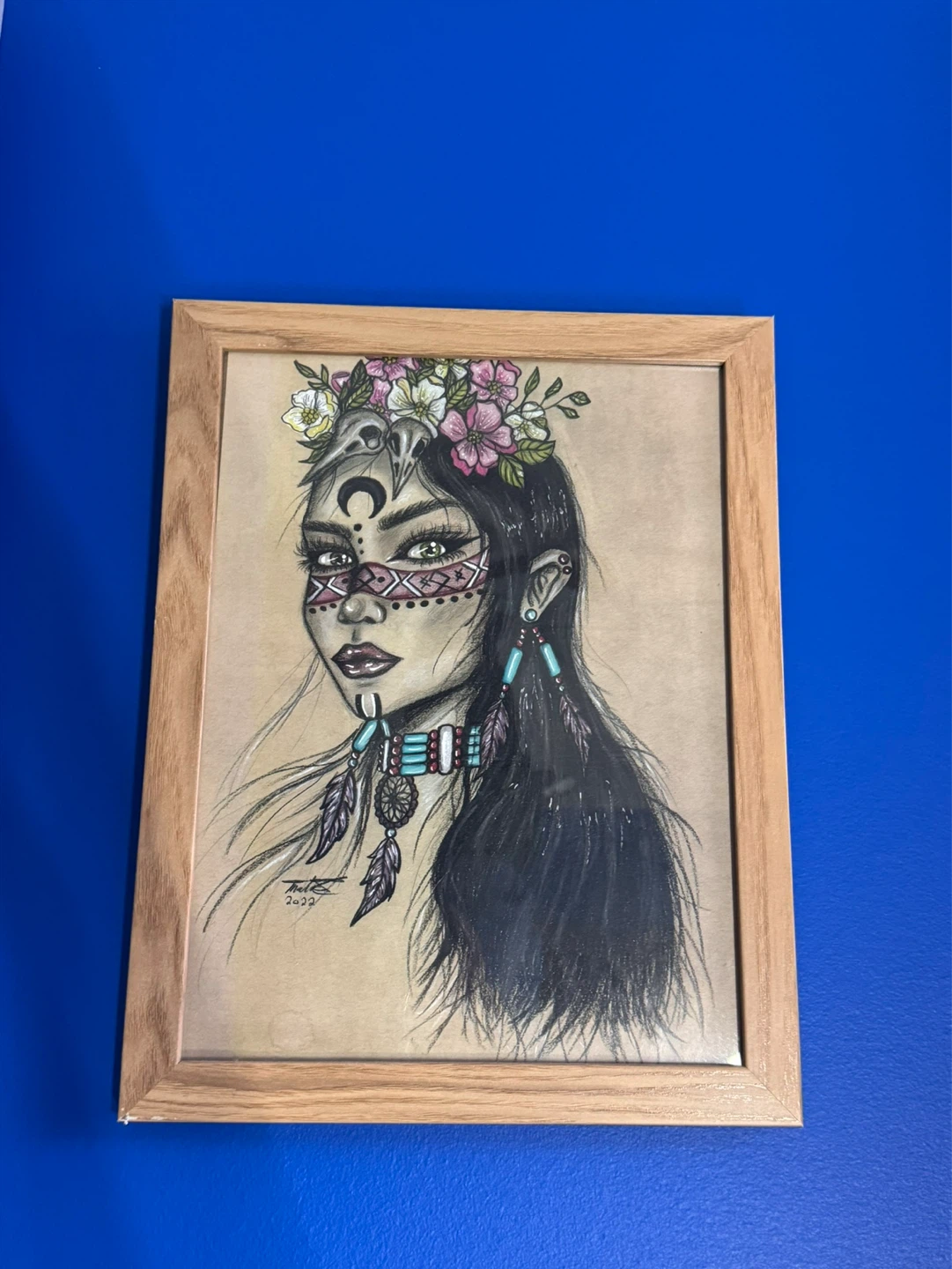 Framed Artwork - Tribal Woman with Flowers