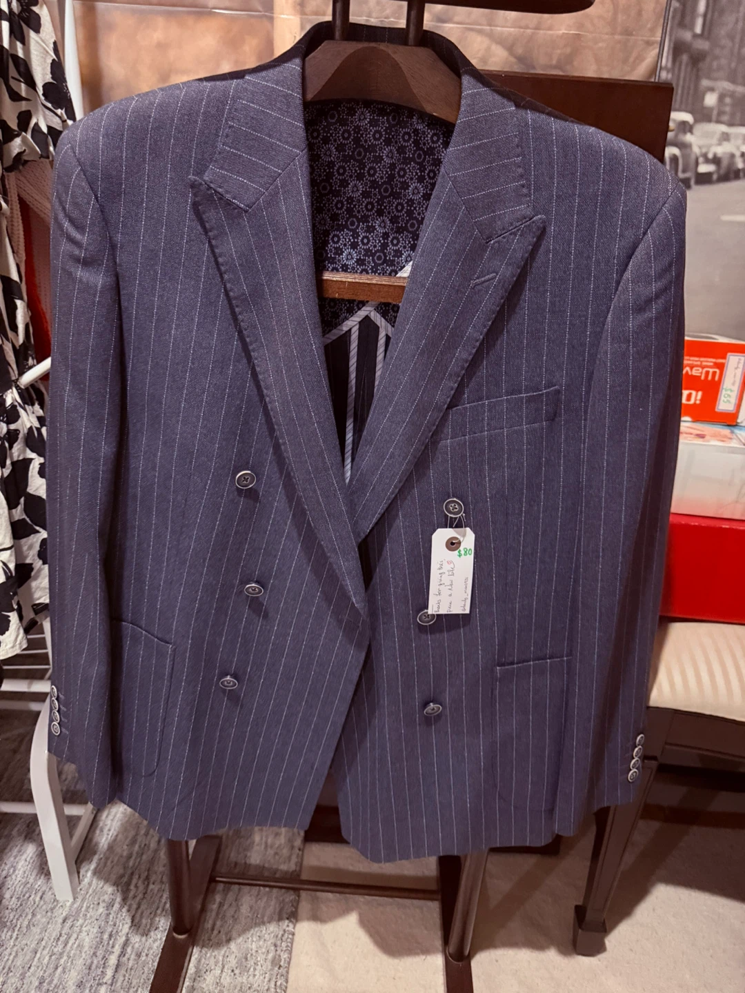 CMTLab Men's Pinstripe Double-Breasted Blazer