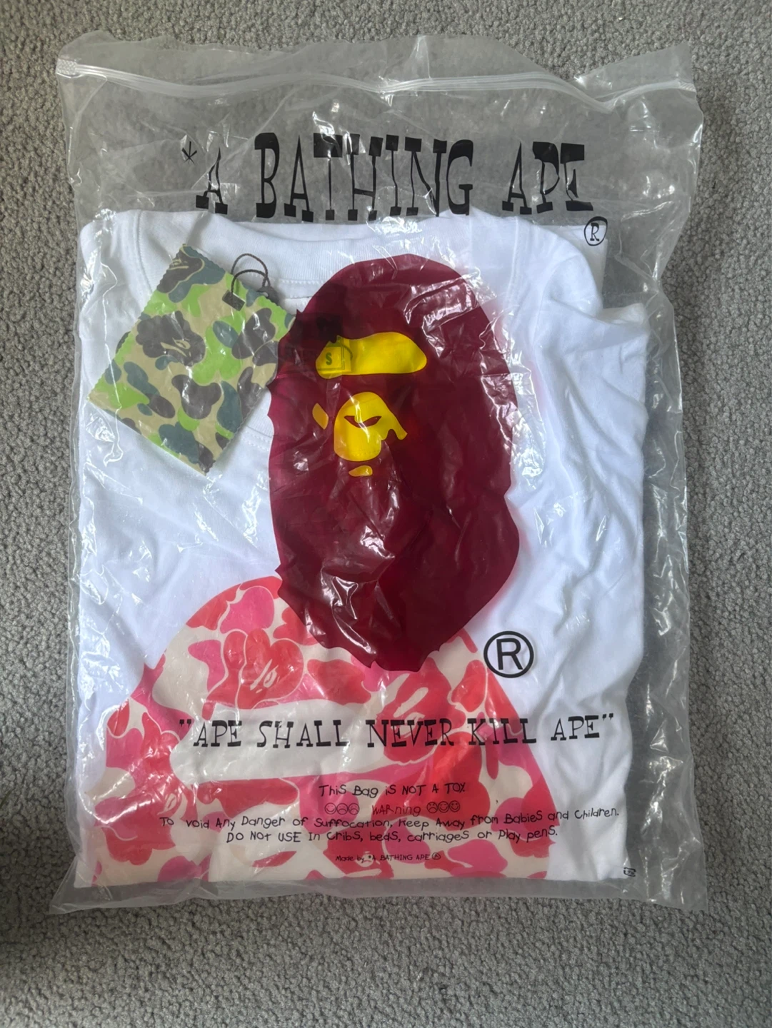 A Bathing Ape T-Shirt - White/Pink Camo Ape Head