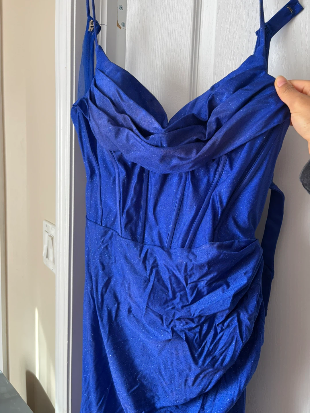 Size 12 tight fitting blue sparkly prom dress