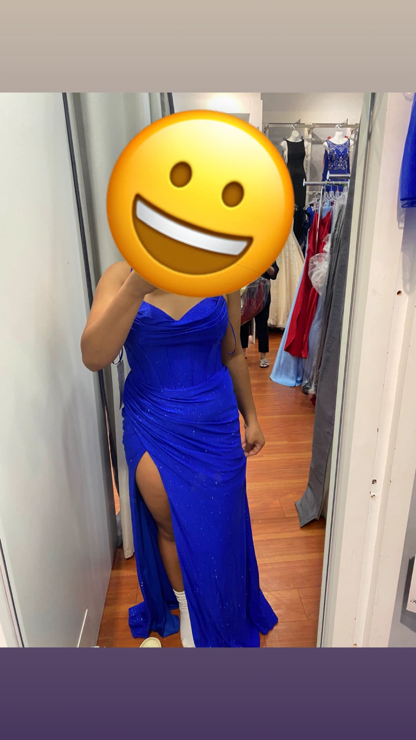 Size 12 tight fitting blue sparkly prom dress