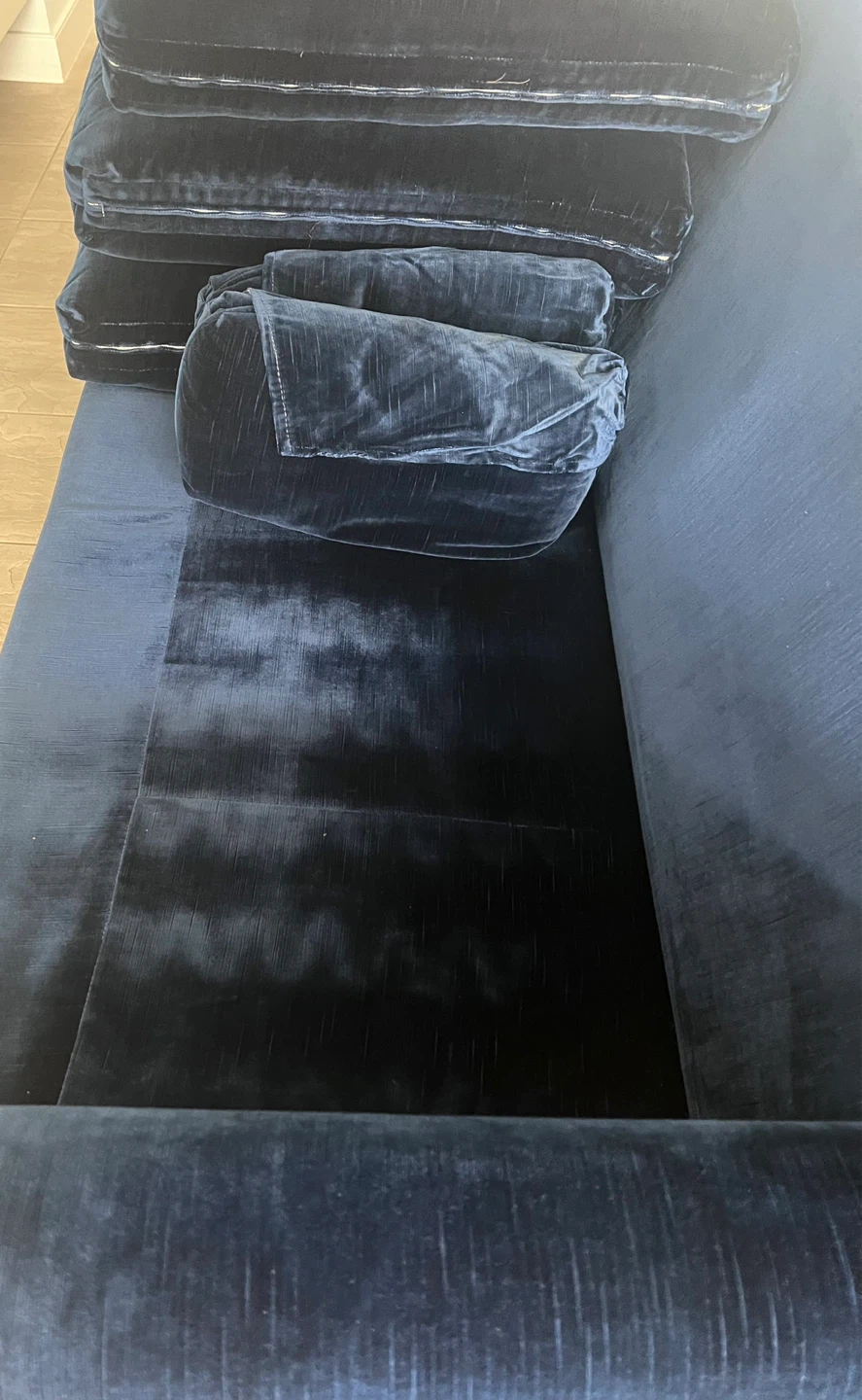 Beautiful Deep Blue Velvet Sofa - photo 3