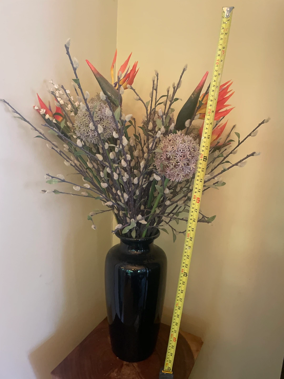 Black Ceramic Vase with Faux Floral Arrangement - photo 2