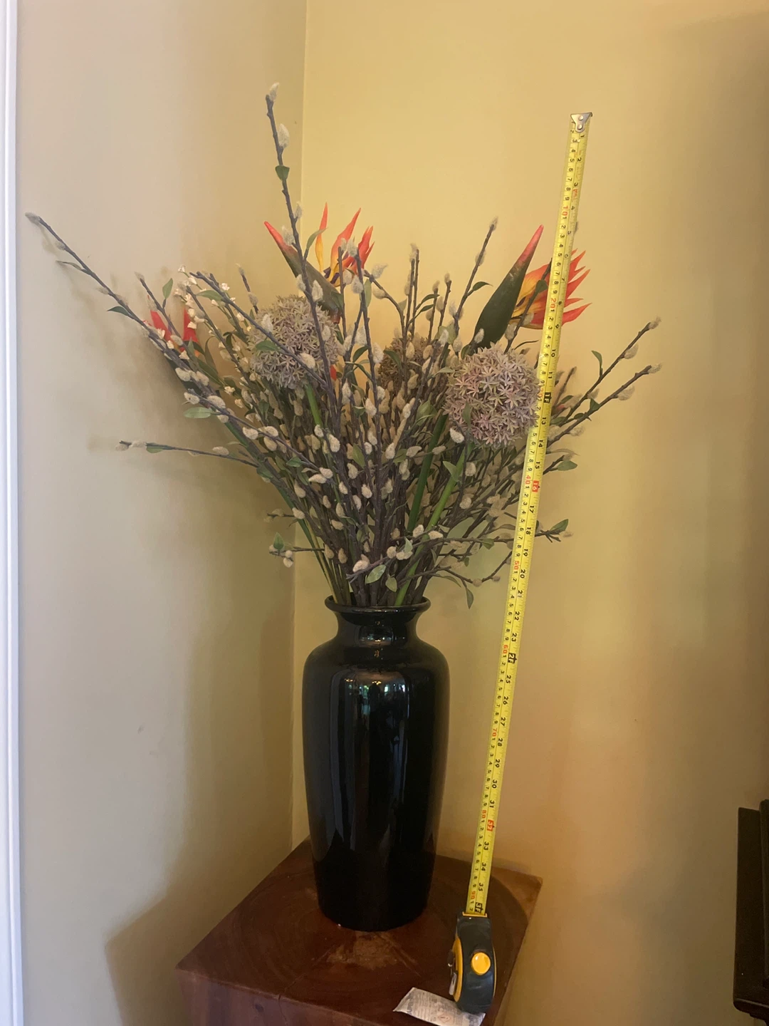 Black Ceramic Vase with Faux Floral Arrangement