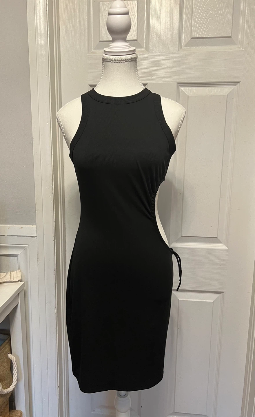 New Black Ribbed Cutout Dress - Small