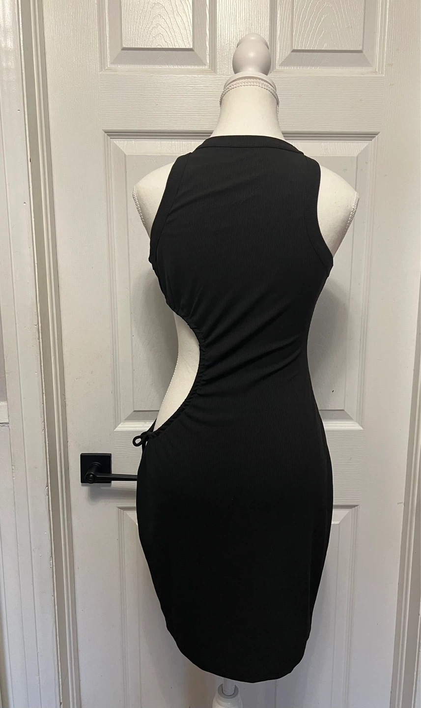 New Black Ribbed Cutout Dress - Small - photo 3