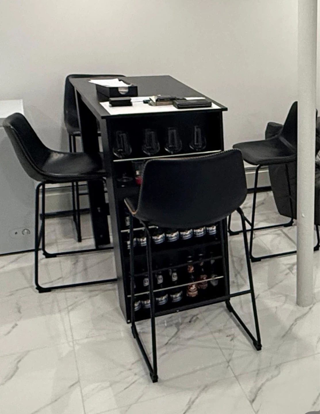 Black Bar Table with Wine Rack and Glass Holder