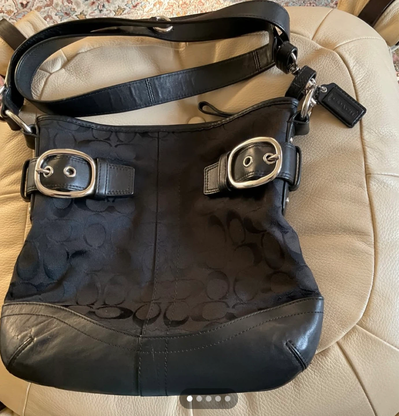 Coach Signature C Hobo Shoulder Bag Black Leather Canvas