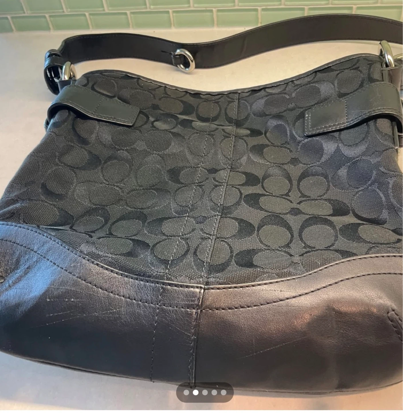 Coach Signature C Hobo Shoulder Bag Black Leather Canvas - photo 2