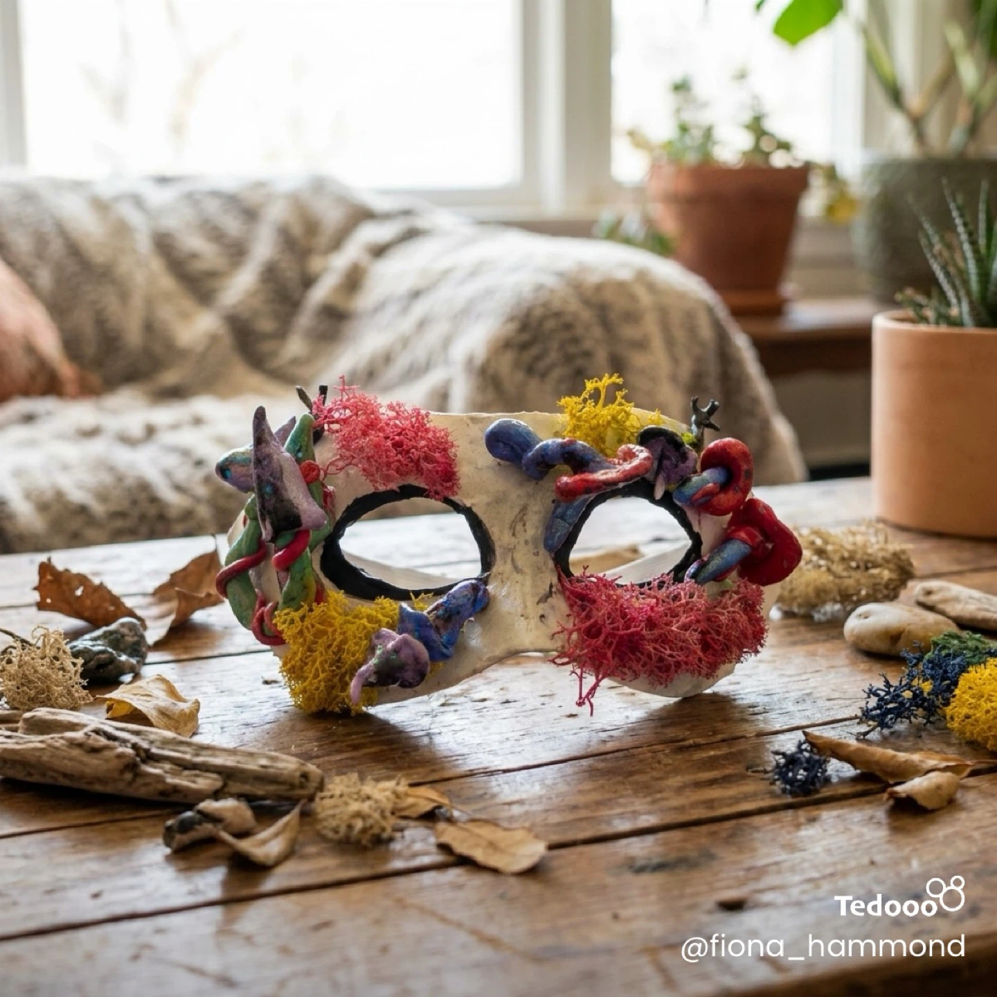 Handmade Woodland Mask with Antlers and Moss