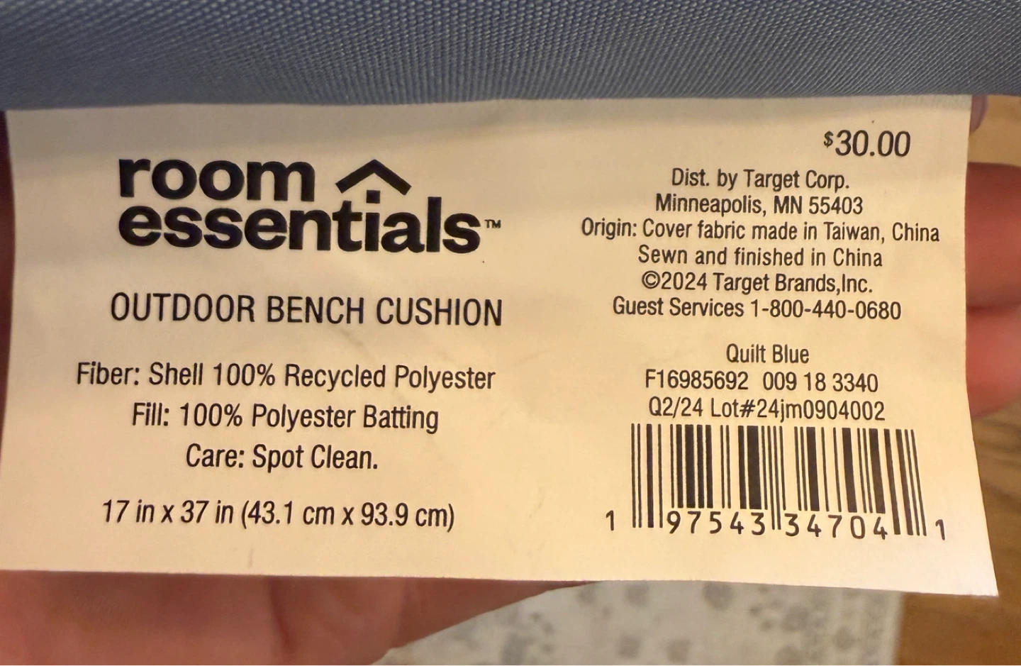 Blue Outdoor Bench Cushion - photo 3