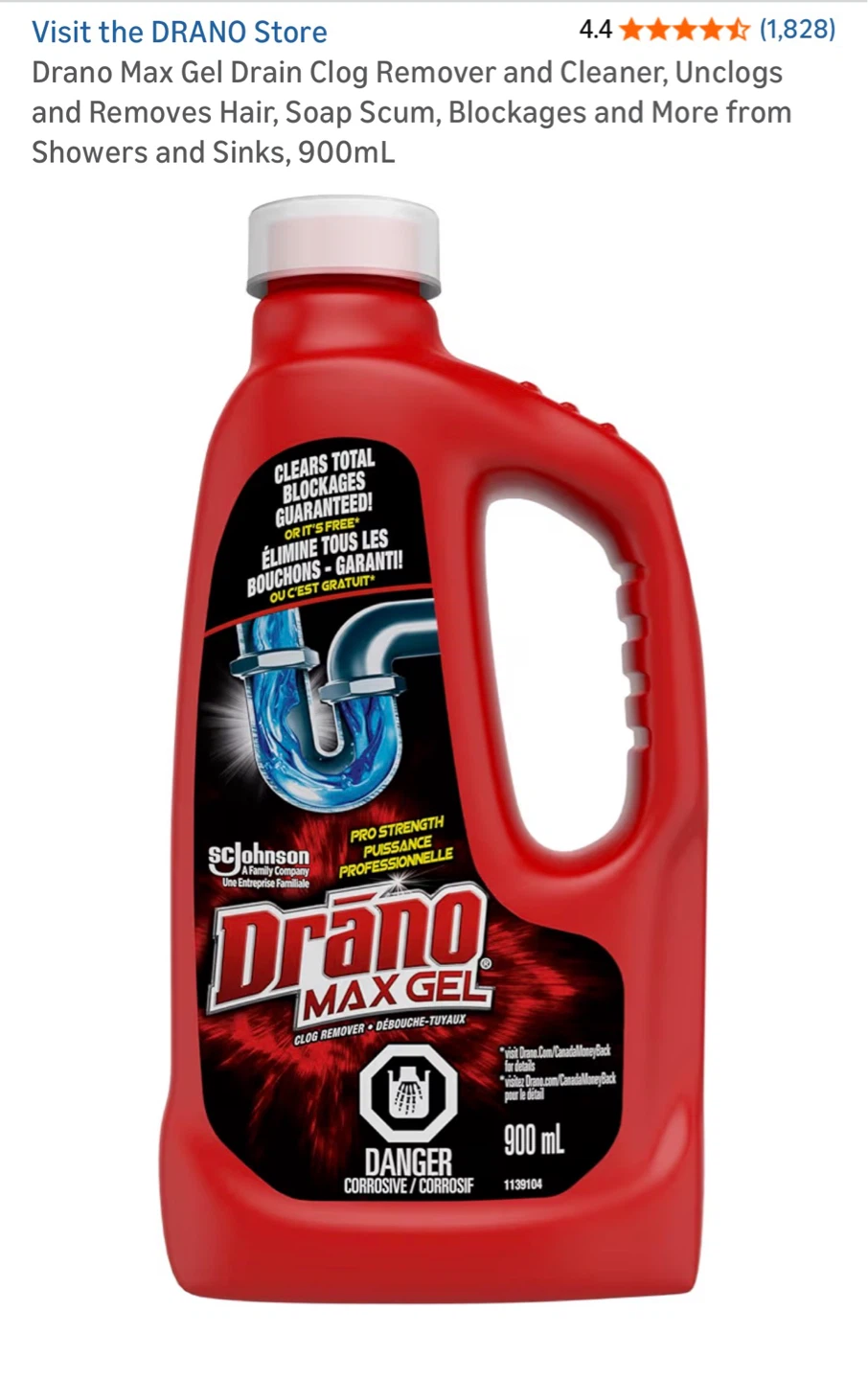Drano Max Gel Drain Clog Remover 900 mL