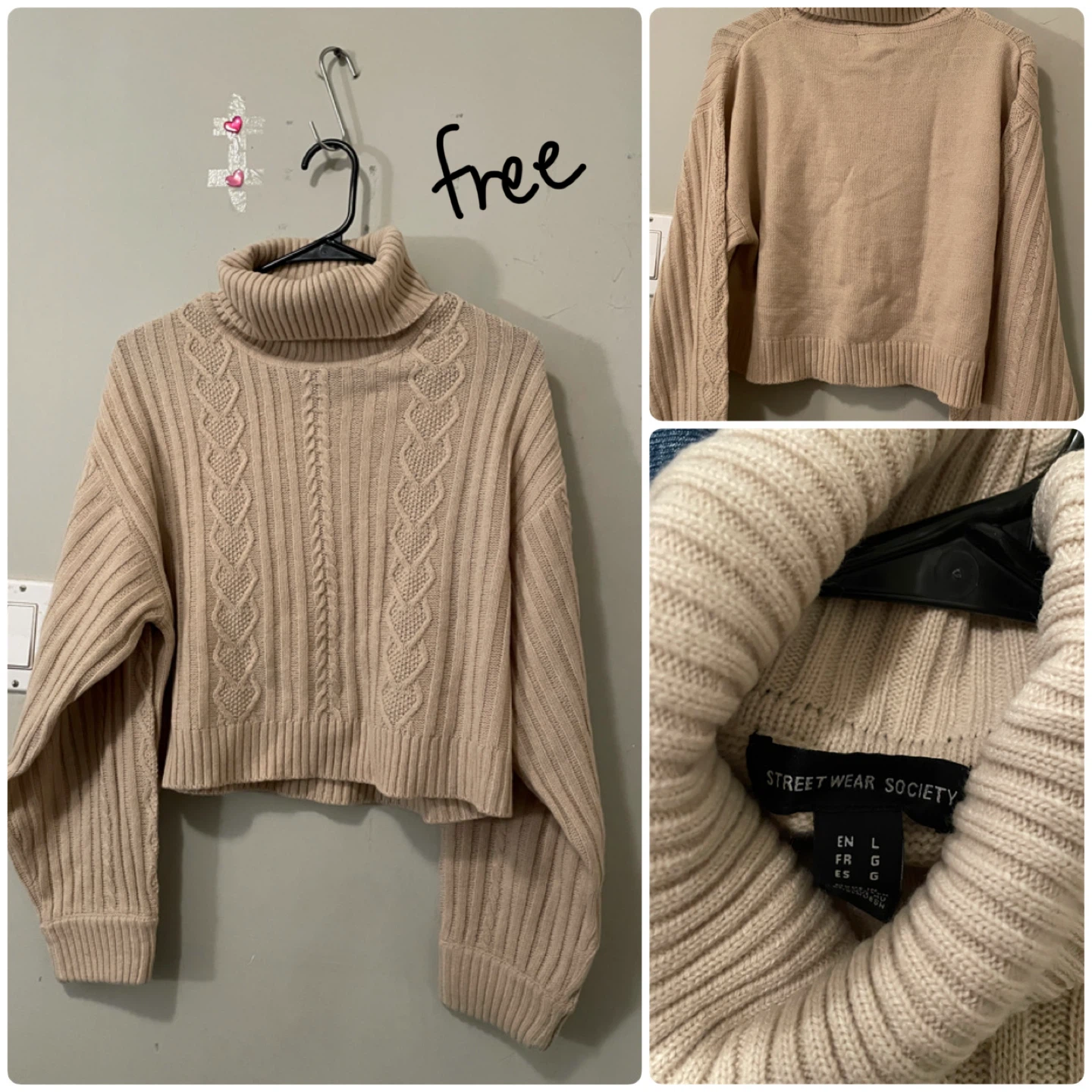 Street Wear Society Beige Cable Knit Turtleneck Sweater