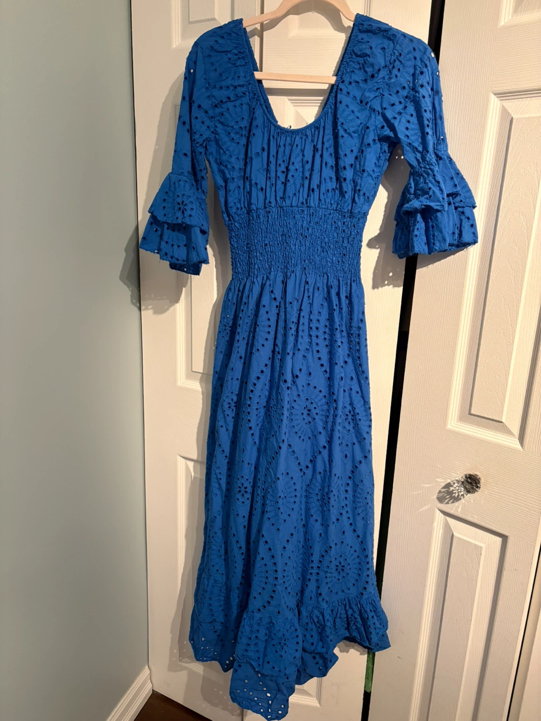 Blue Broderie Anglaise Maxi Dress
