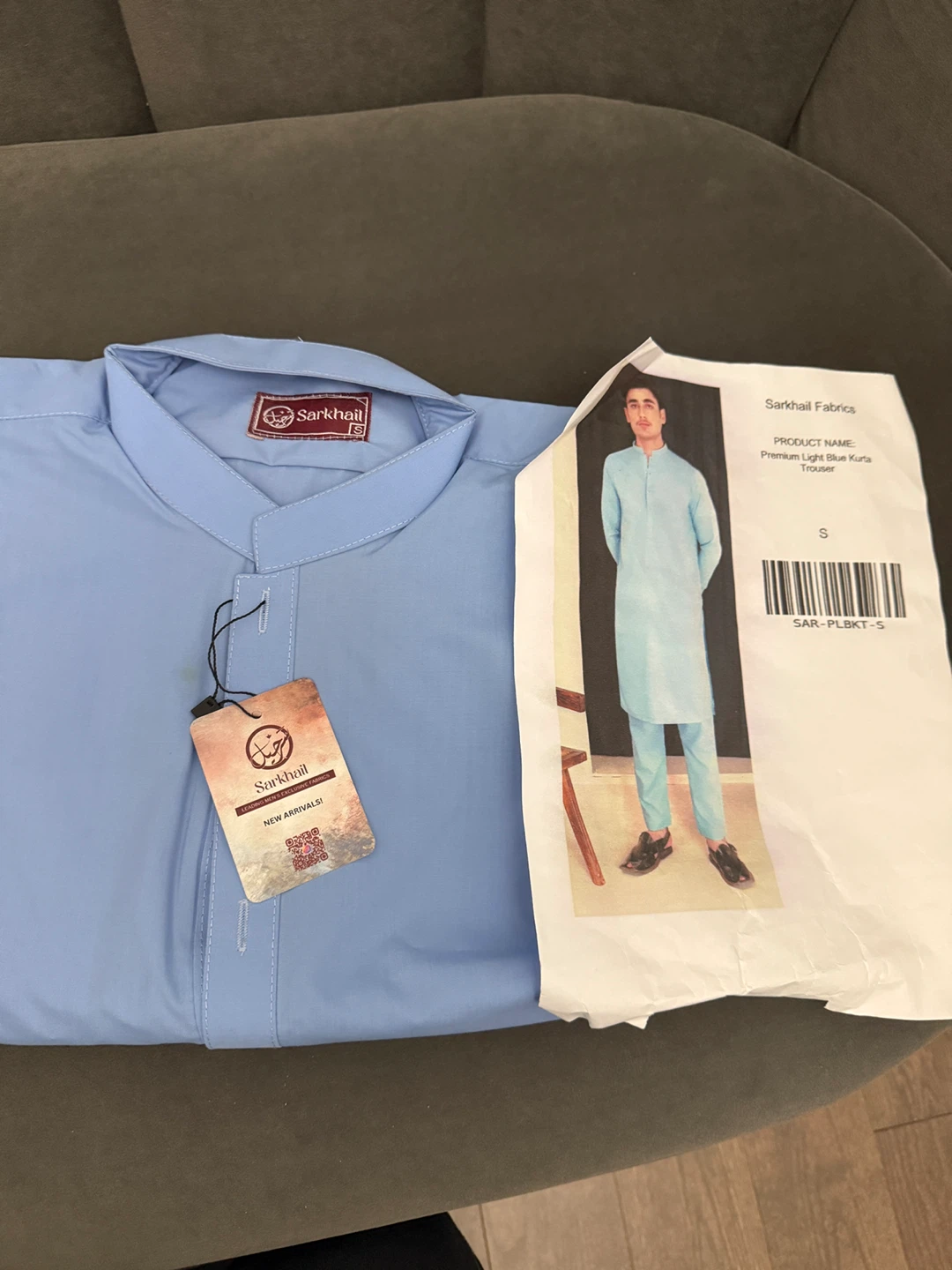 Sarkhail Premium Light Blue Kurta Trouser Set - Size S - photo 3