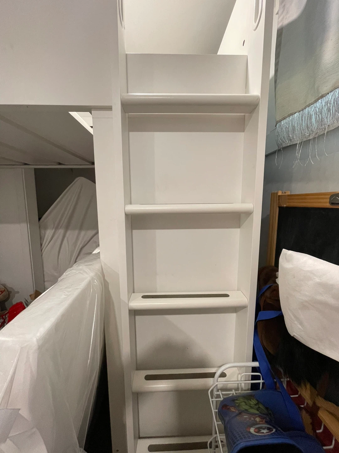 White Loft Bed with Integrated Shelves and Ladder - photo 3