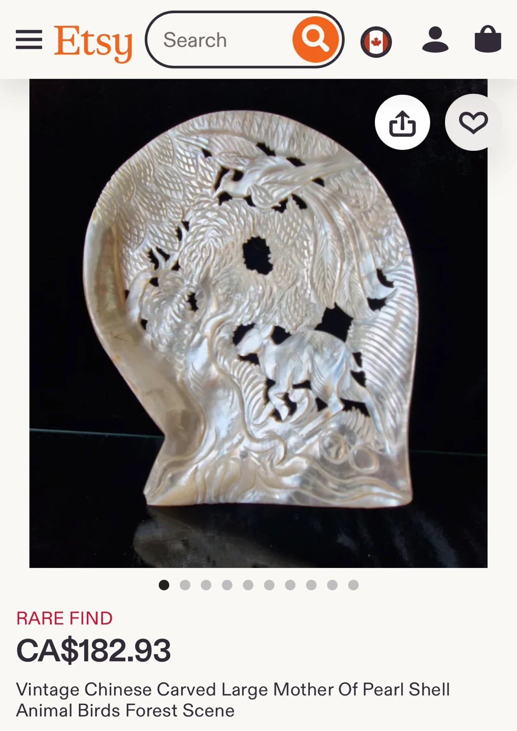 Vintage Carved Mother of Pearl Shell with Animals & Birds Scene - photo 4