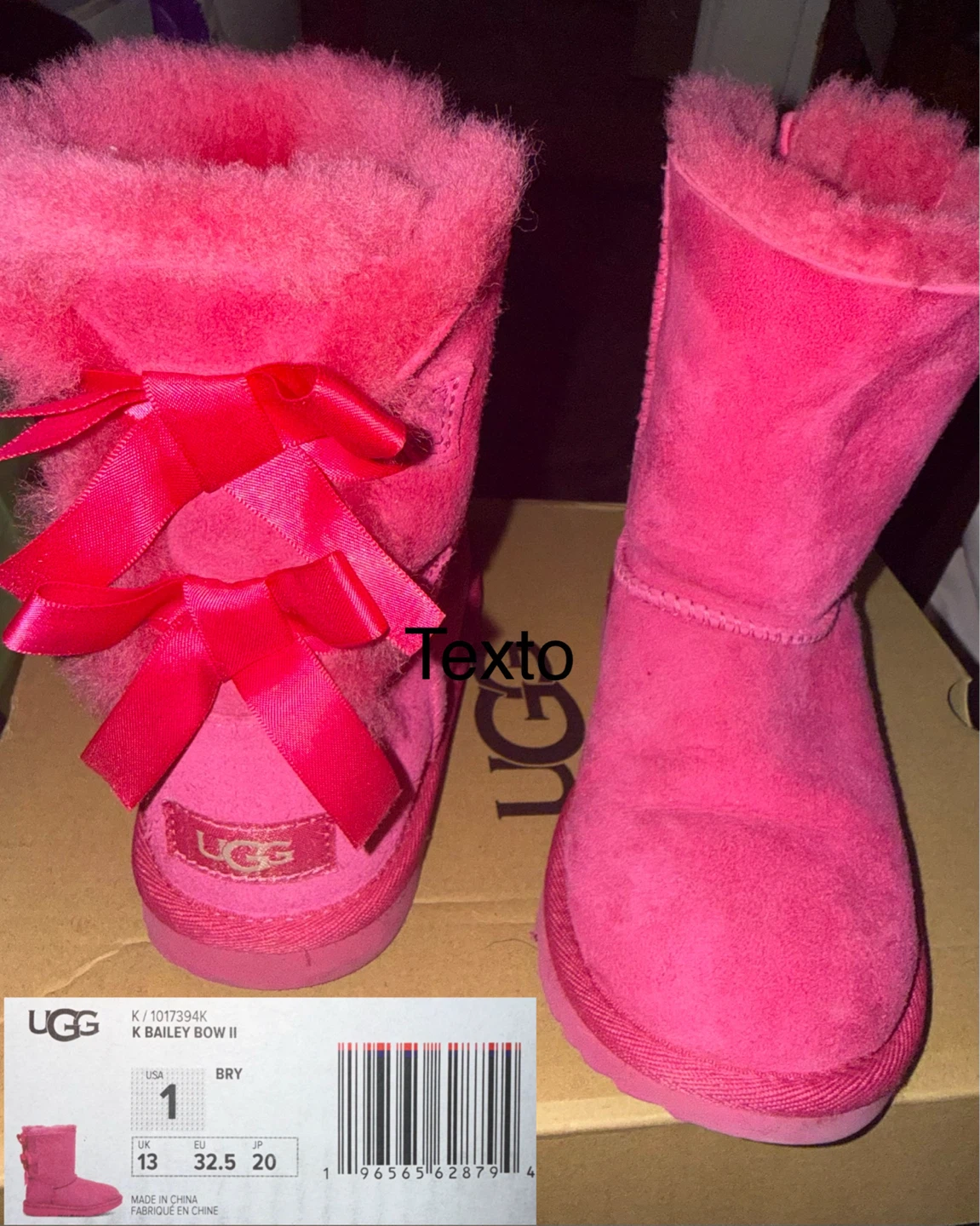 UGG K Bailey Bow II Boots Size 1 Pink