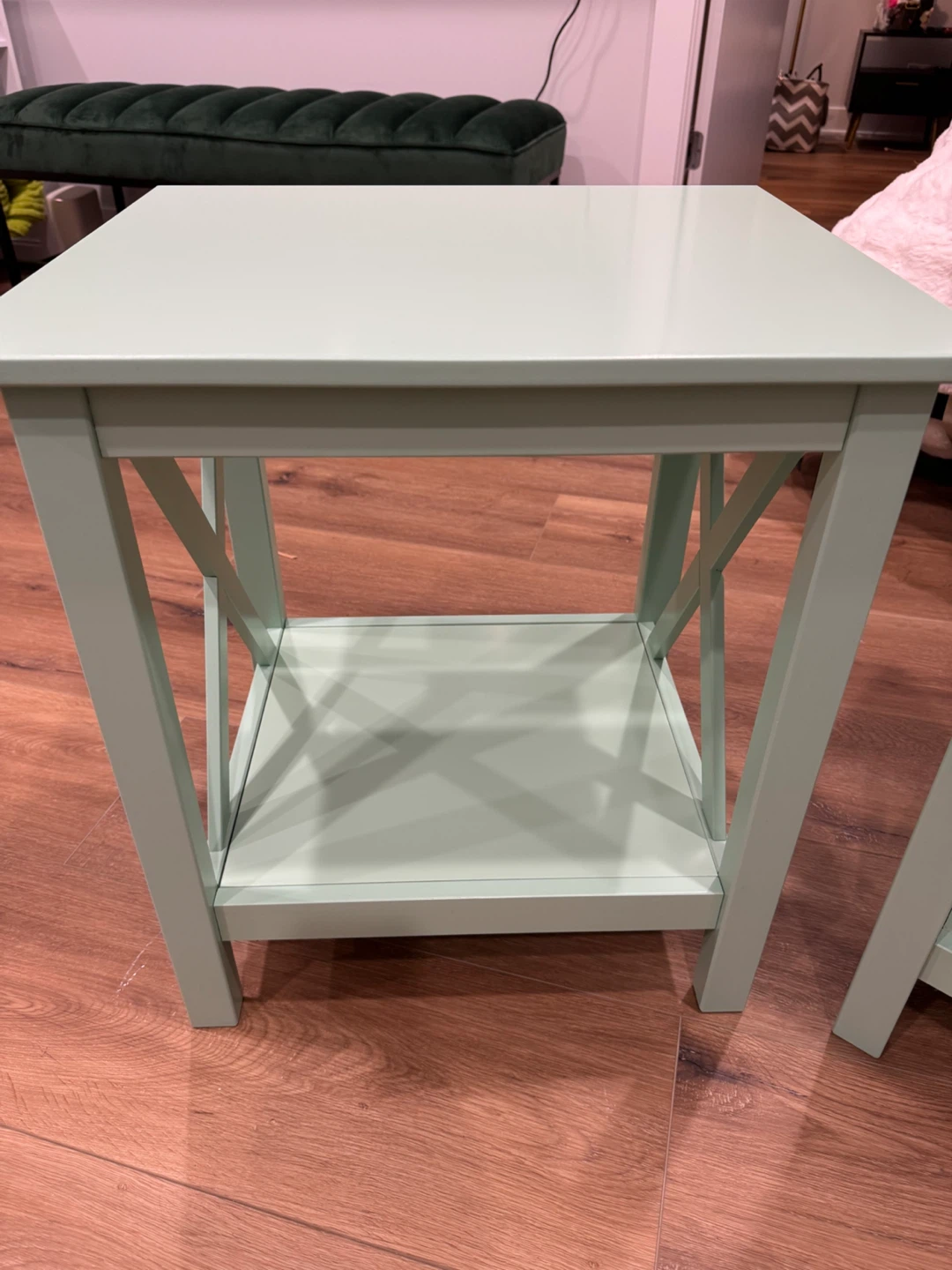 Set of 2 Mint Green Solid Wood End Tables with shelf - photo 3