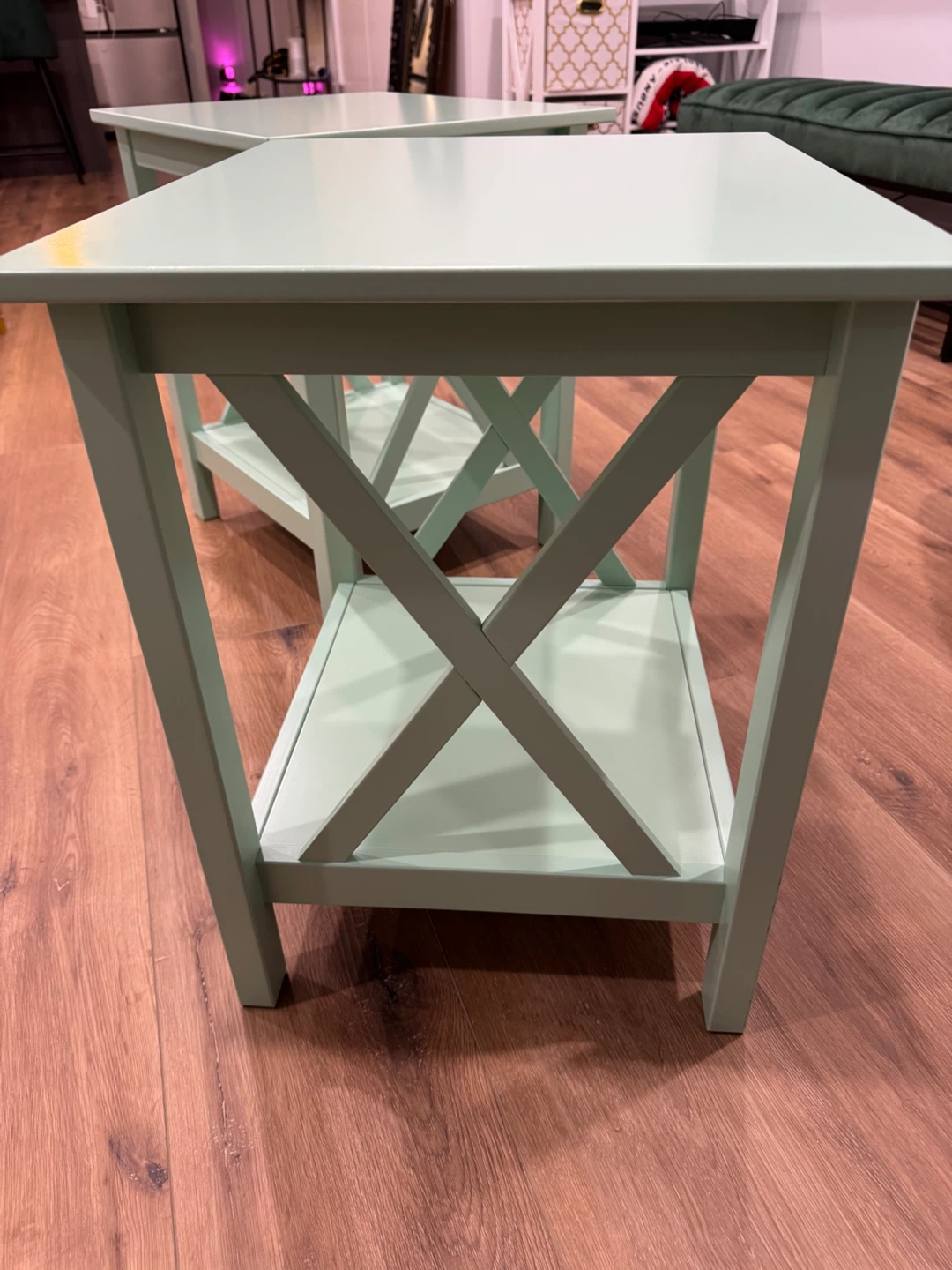 Set of 2 Mint Green Solid Wood End Tables with shelf - photo 5