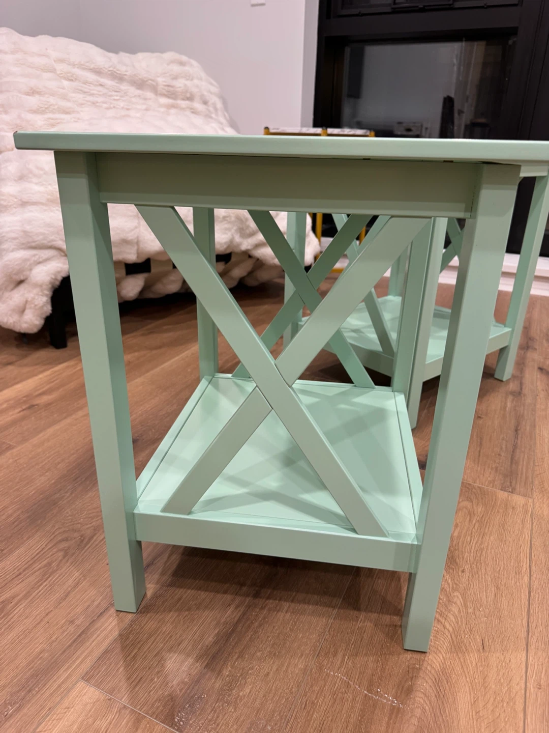 Set of 2 Mint Green Solid Wood End Tables with shelf - photo 4