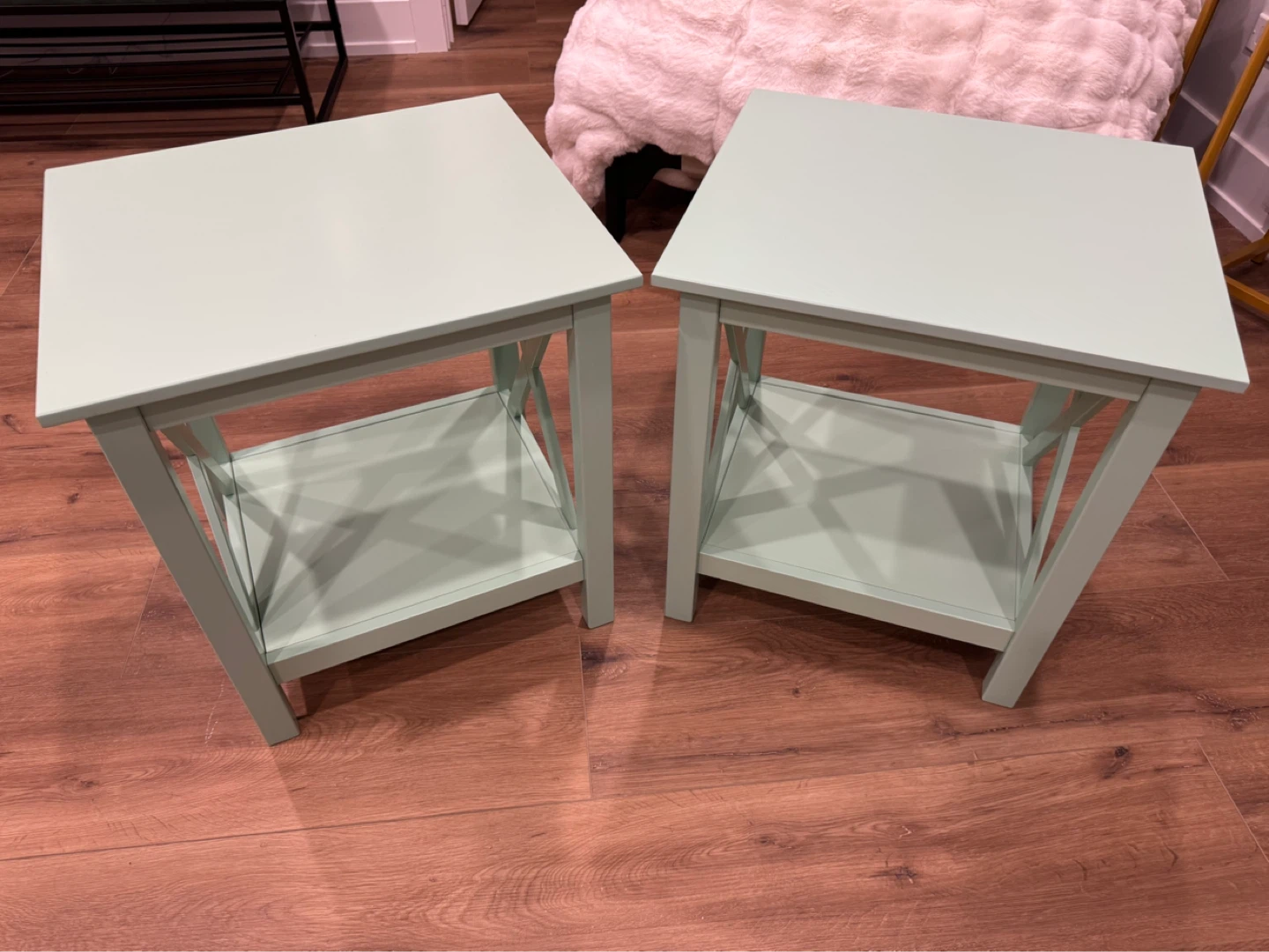 Set of 2 Mint Green Solid Wood End Tables with shelf - photo 2