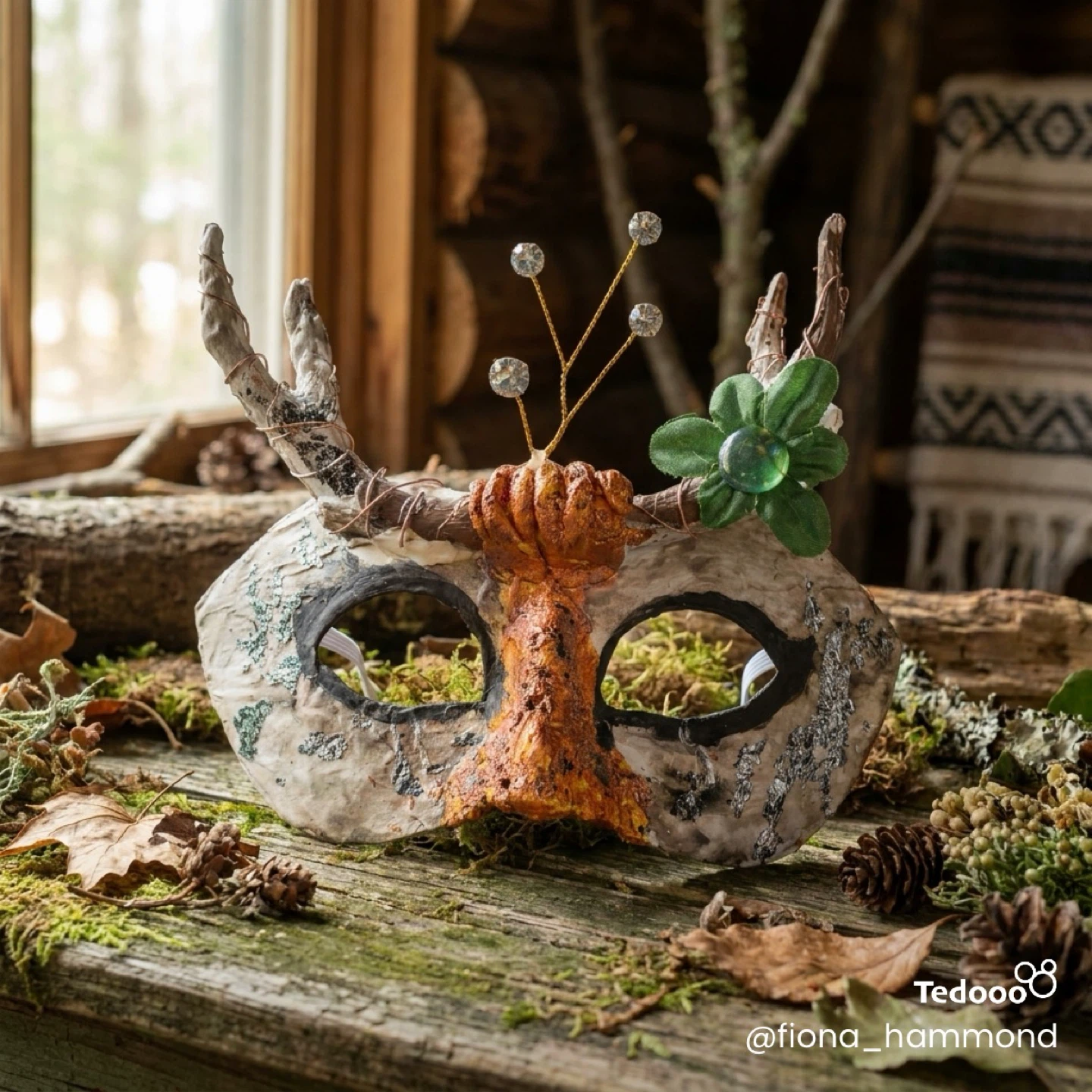 Handmade Forest Creature Mask with Antlers and Gems - photo 2