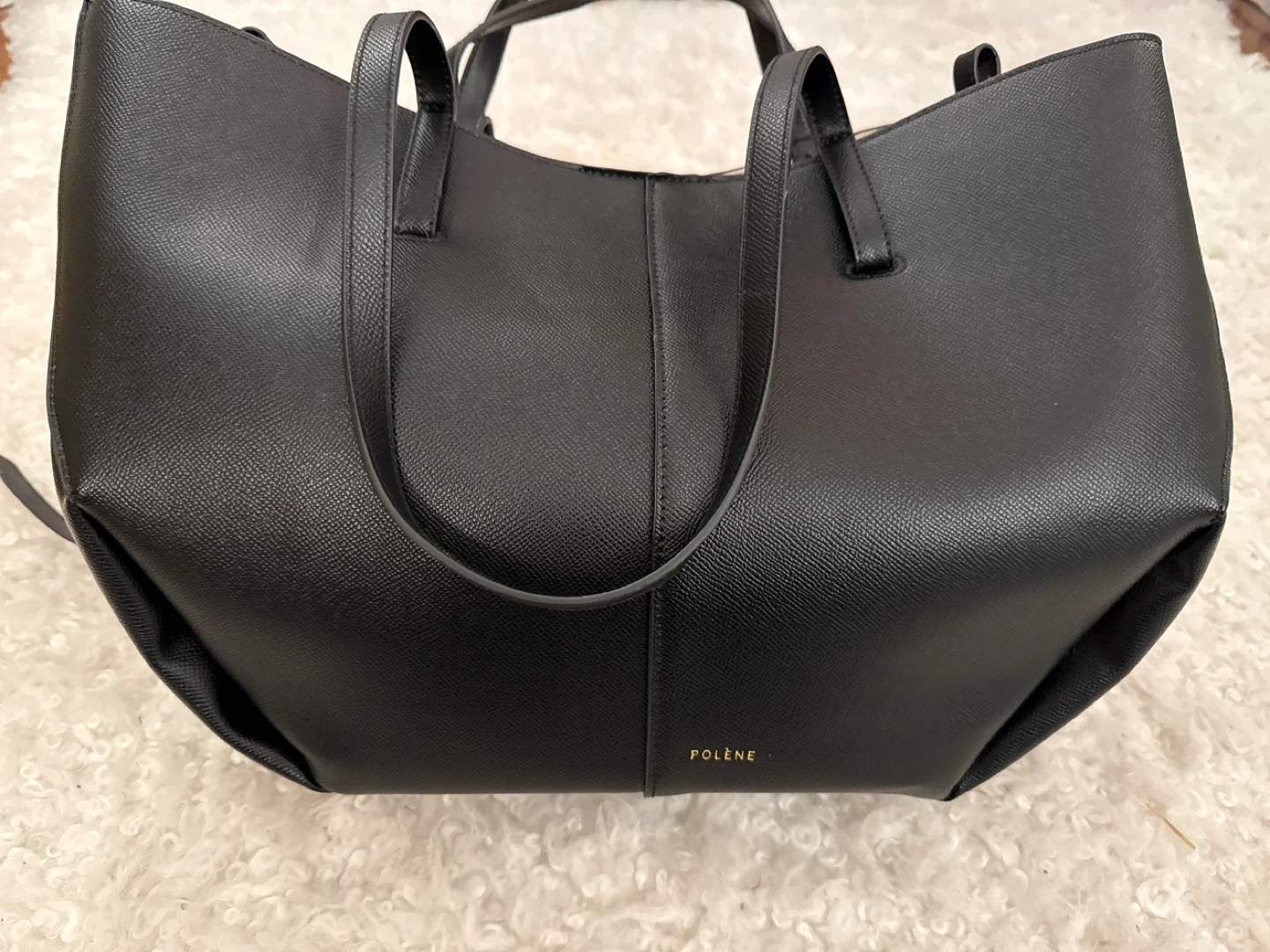 Polène Black Textured Leather Tote Bag with Pouch