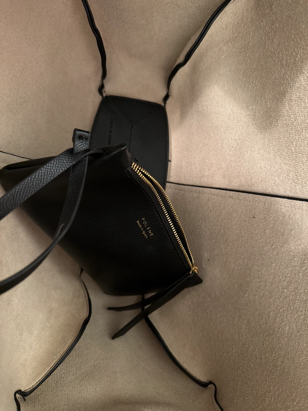 Polène Black Textured Leather Tote Bag with Pouch - photo 5